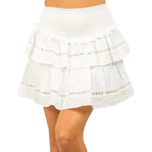 Mini-jupe froncée brodée en blanc cassé