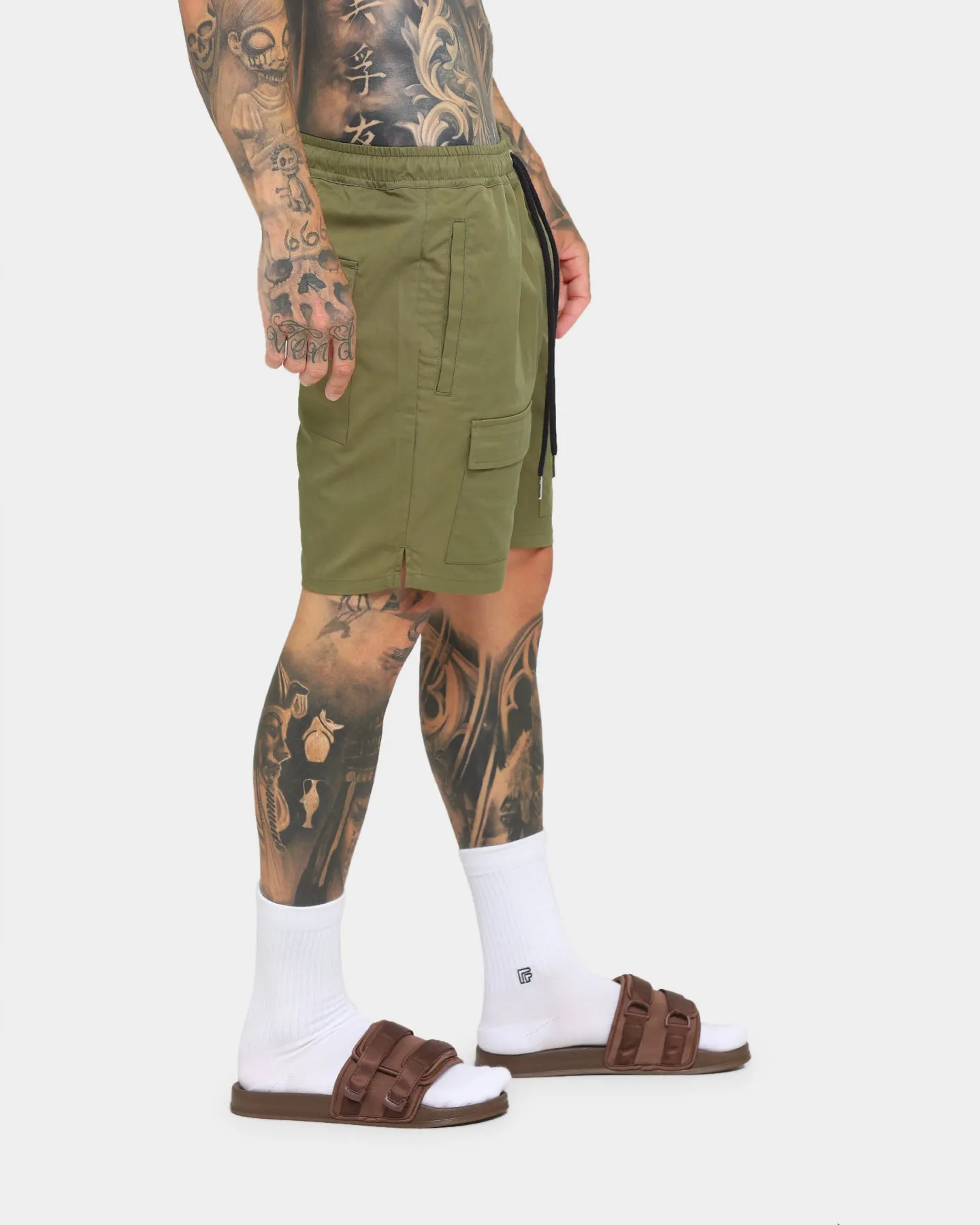 EN ES Short de plage utilitaire Vert kaki