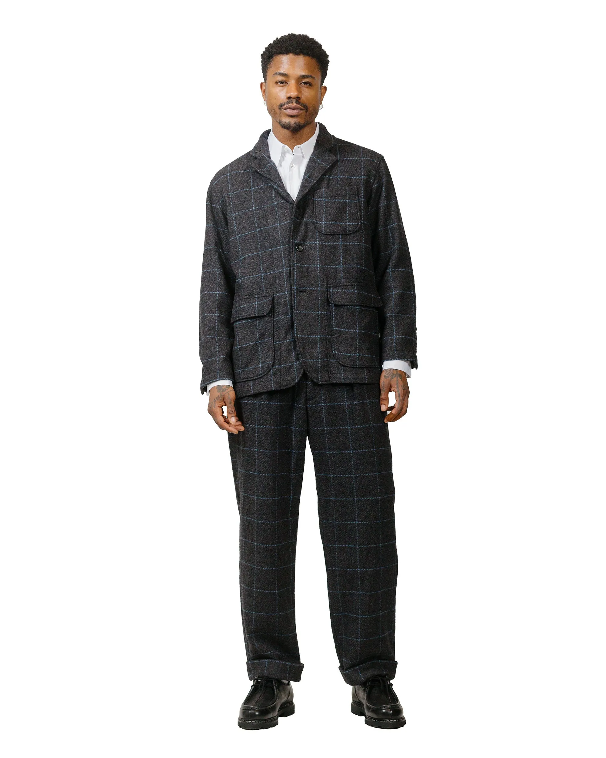 Softened Style Metallic Yarn Effect Engineered Garments Carlyle Pant Charcoal/Light Blue Wool Poly Windowpane