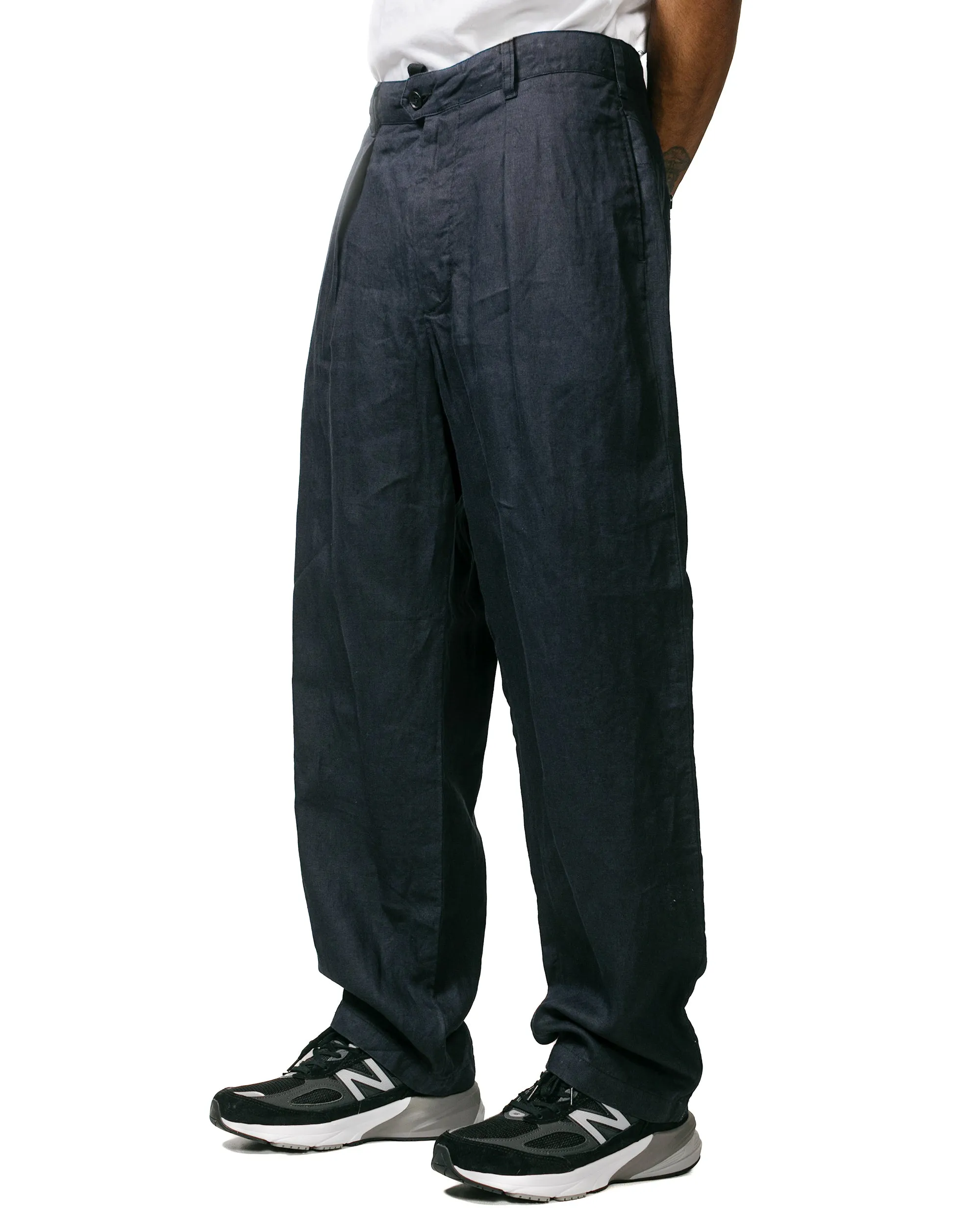 Engineered Garments Carlyle Pant Navy Linen Twill With Magnet Closure Comfortable Beetle