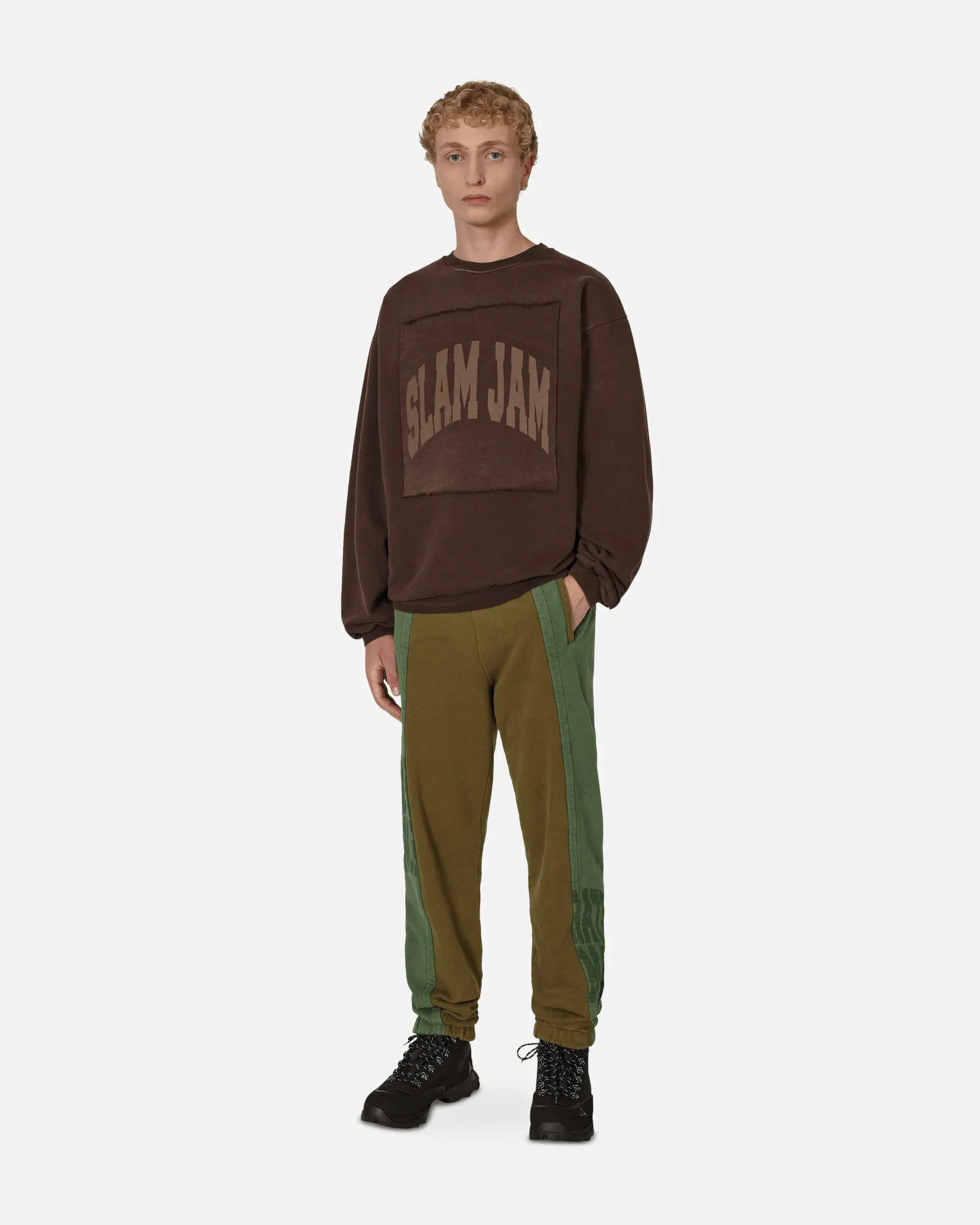 Soft Cup Edges Panel Sweatpants Green / Brown