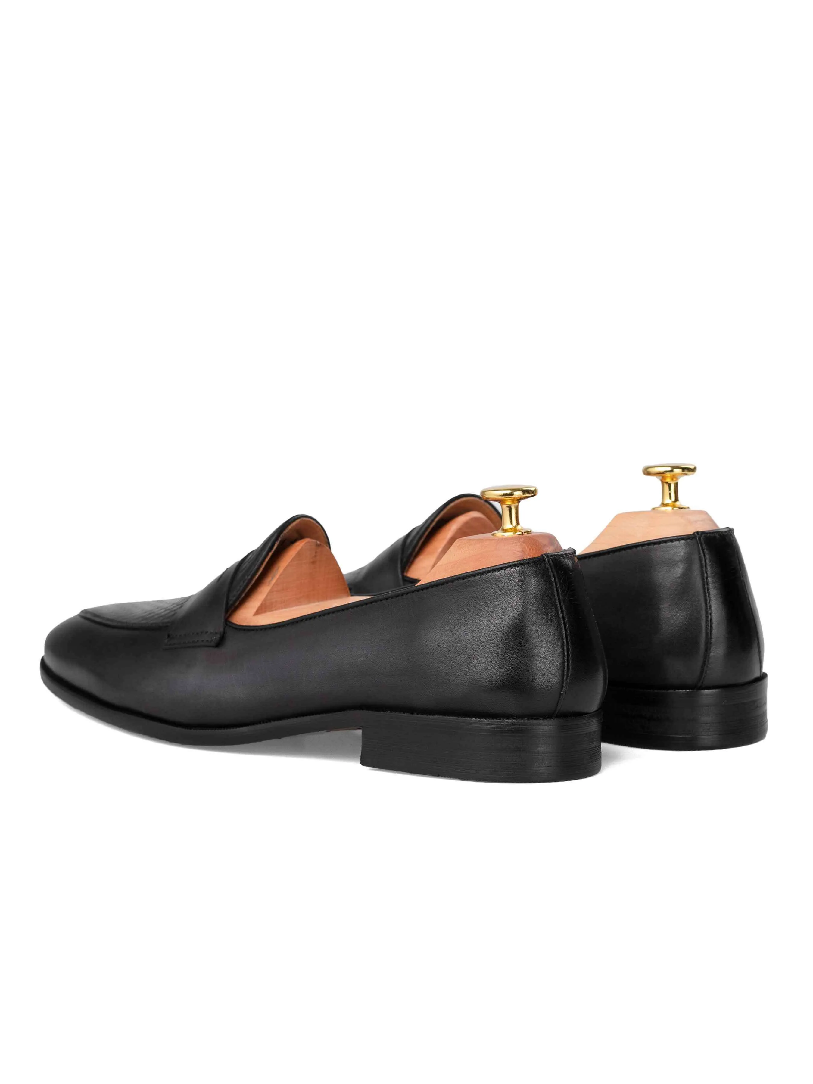 Enzo Belgian Loafer - Solid Black Comfortable Linen Slippers VersatileUse