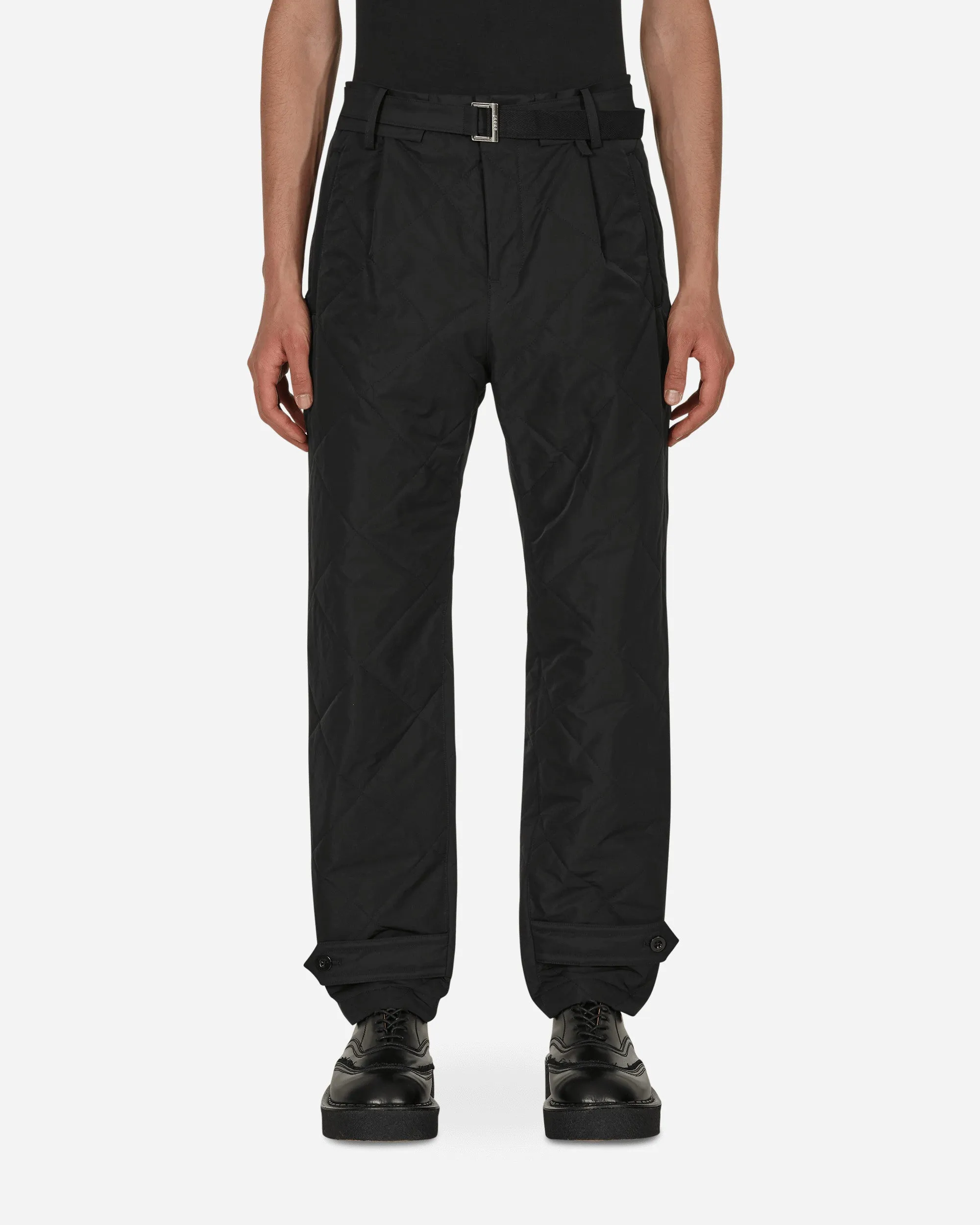 Adjustable Straps Length Quilted Pants Black
