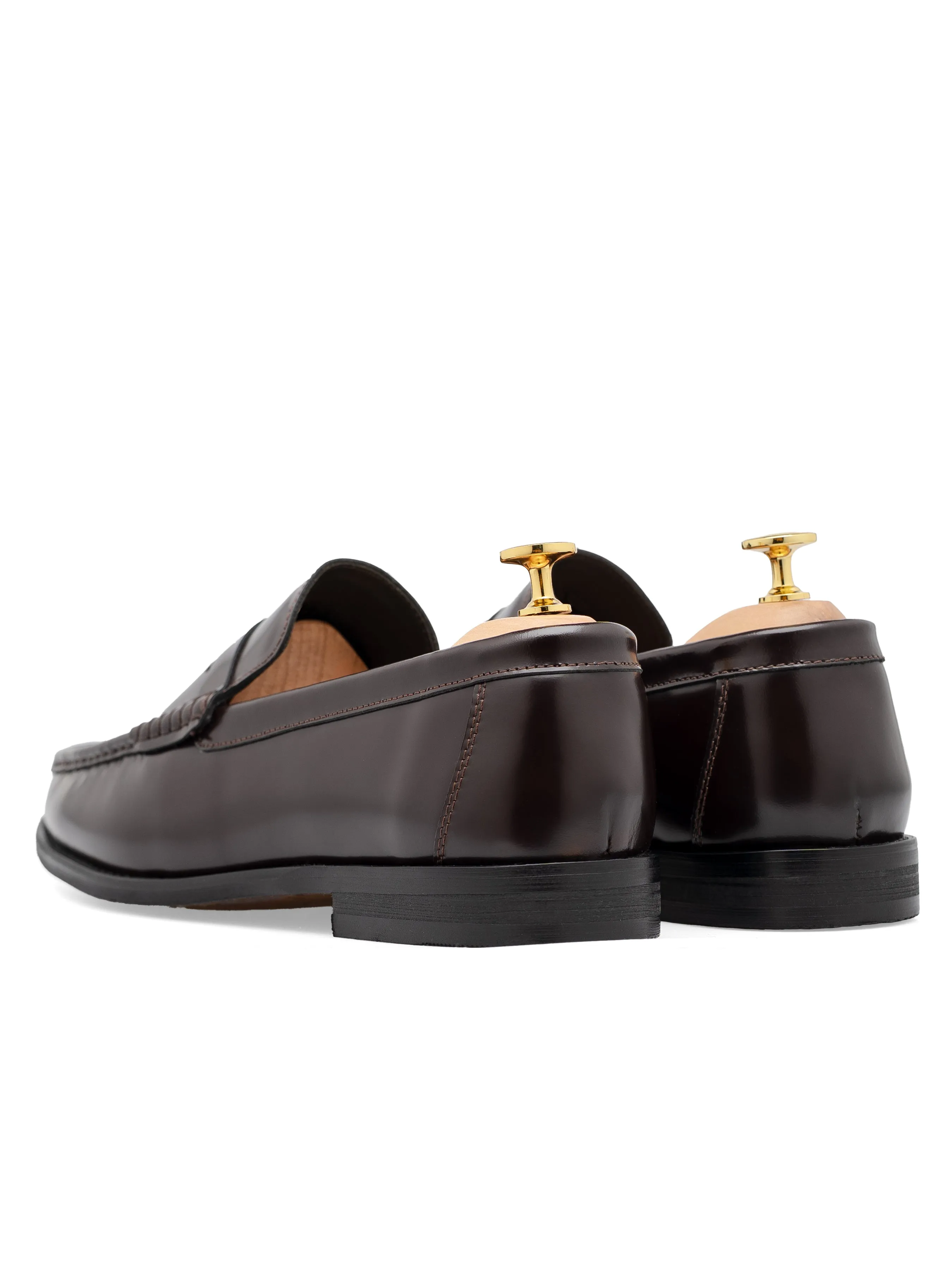 Marco Penny Loafer - Coffee Brown Polished Leather Quilted Leather
