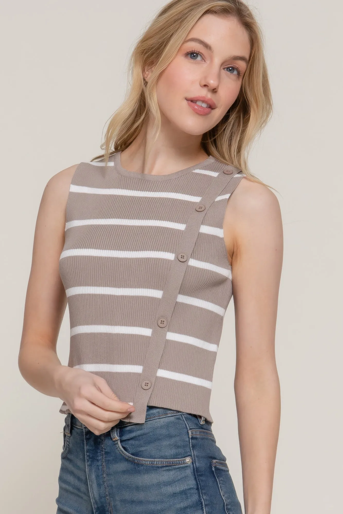 Pull de printemps FASHNZFAB à rayures diagonales sans manches