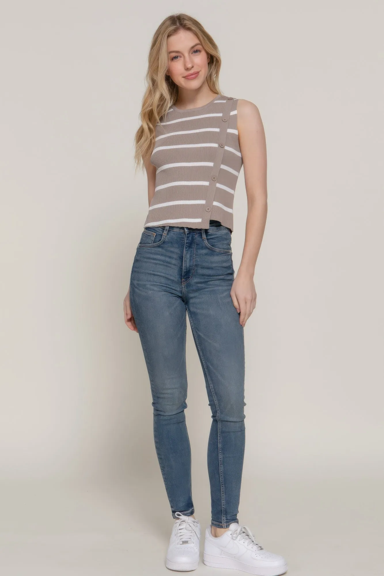 Pull de printemps FASHNZFAB à rayures diagonales sans manches