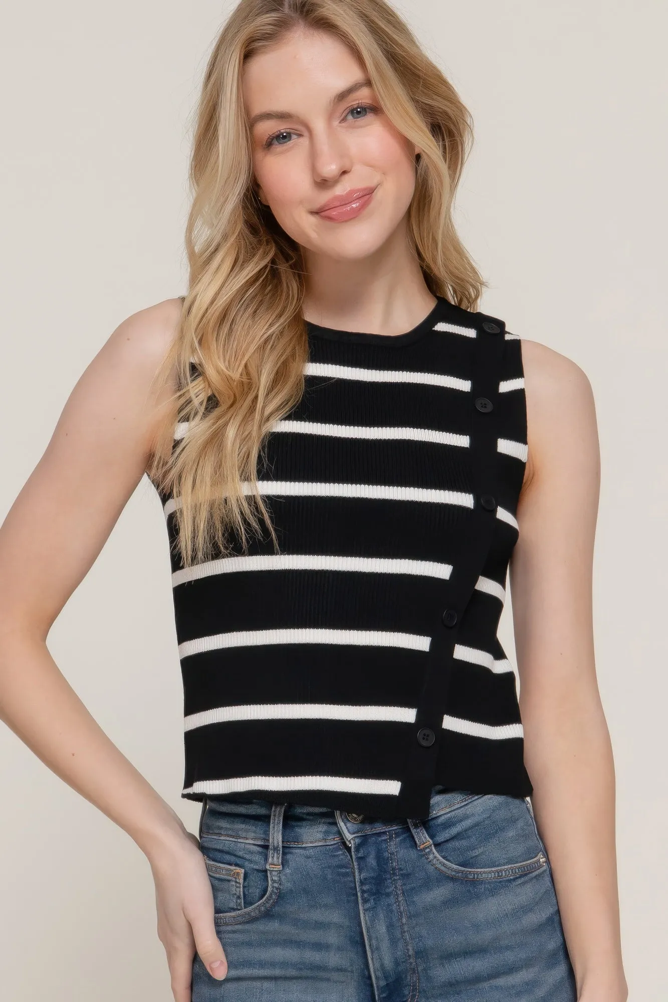 Pull de printemps FASHNZFAB à rayures diagonales sans manches