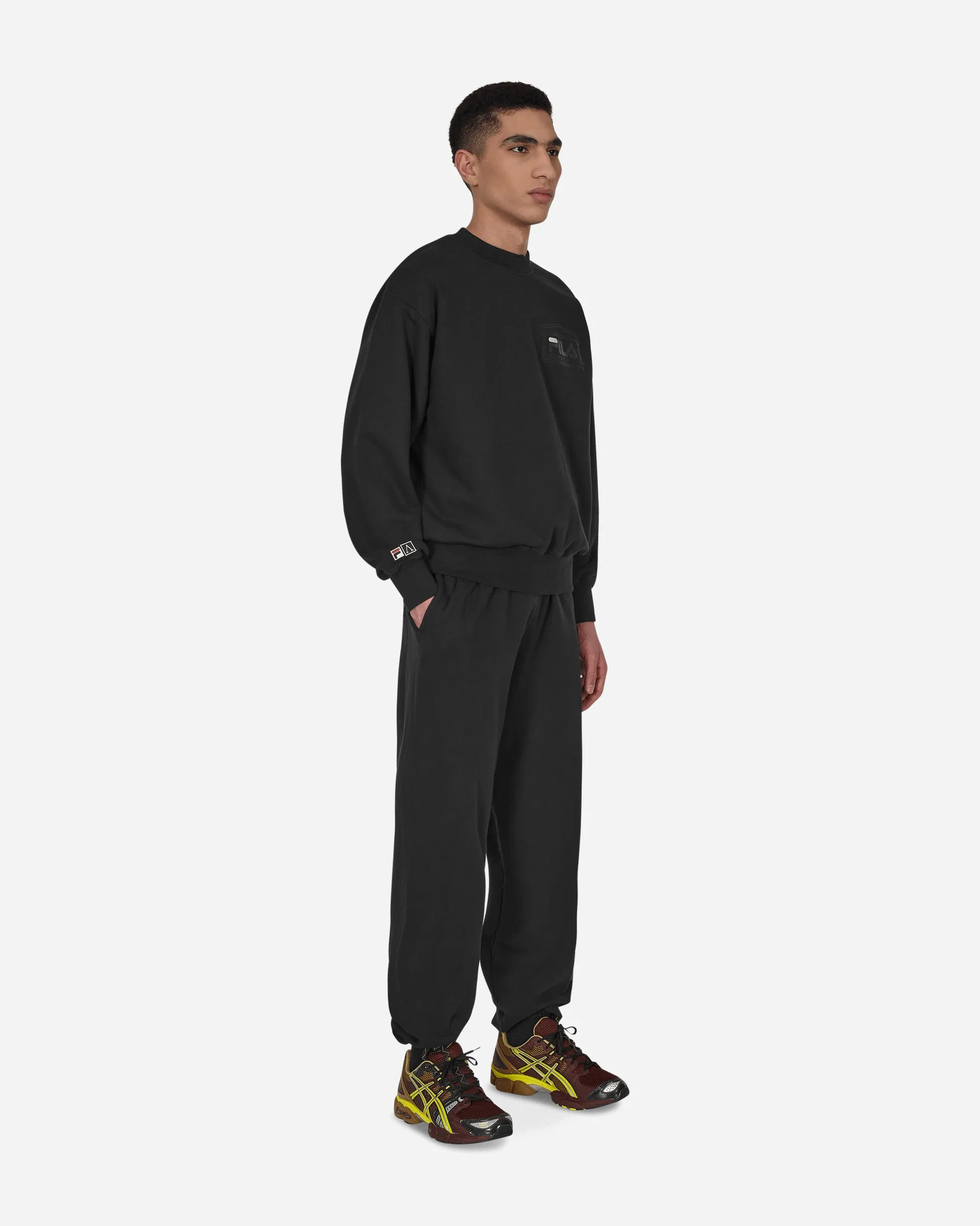 Fila Logo Twill Trackpants Black Loose Fitting Feasible