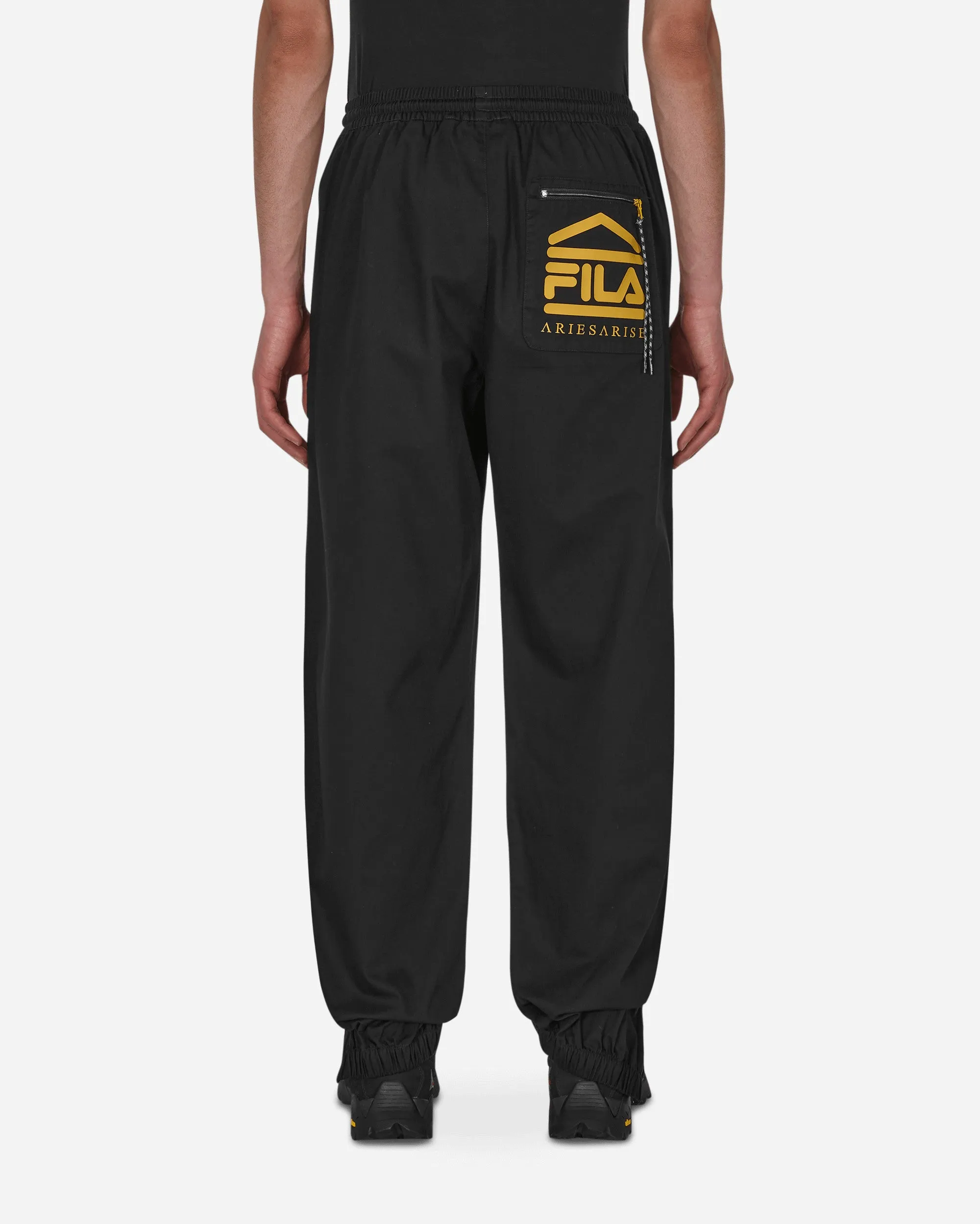 Knit Pattern Comfortable Elastic New Fila Logo Twill Trackpants Black