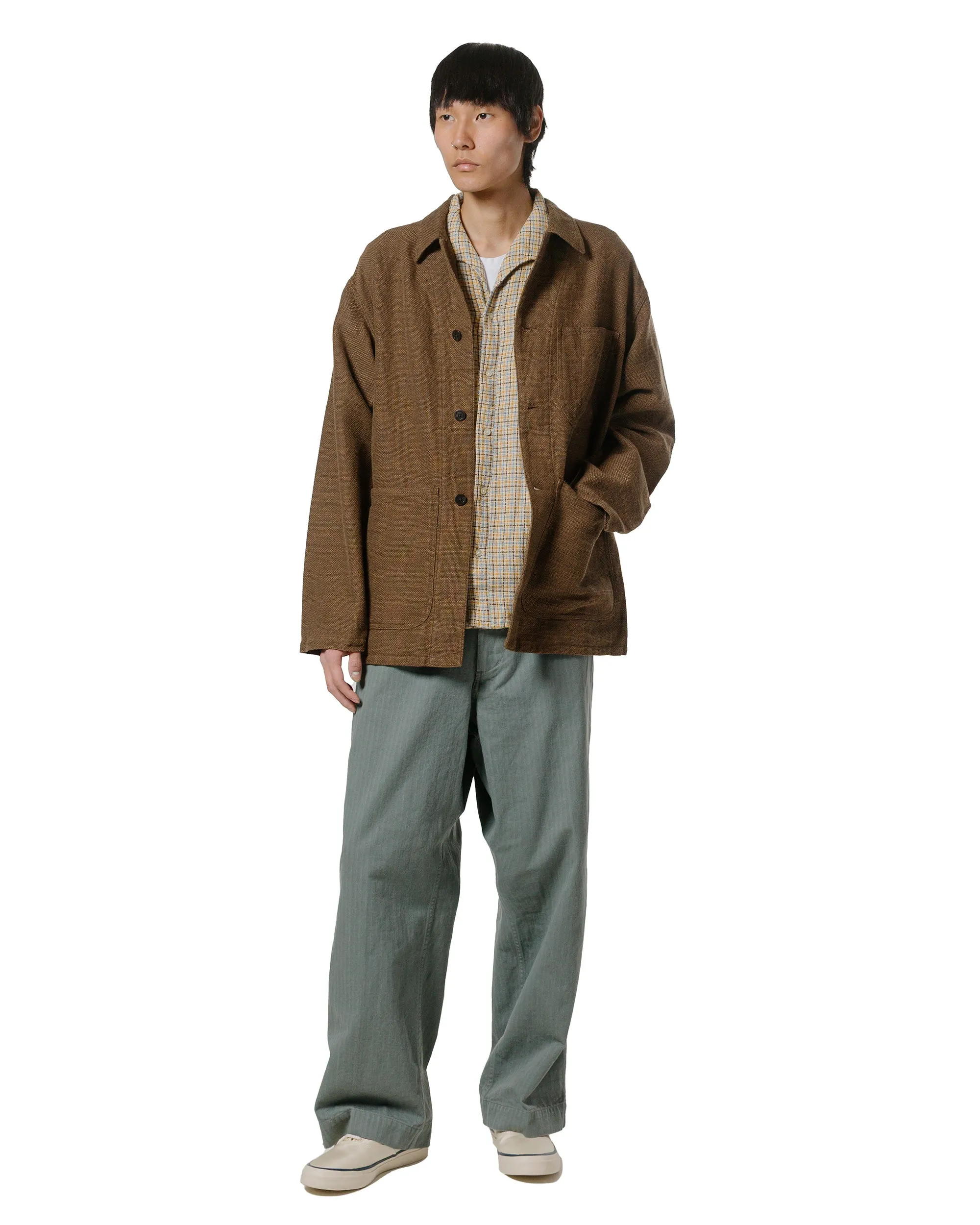Beams Plus Mil Trousers Herringbone Sage Serged Sleeve