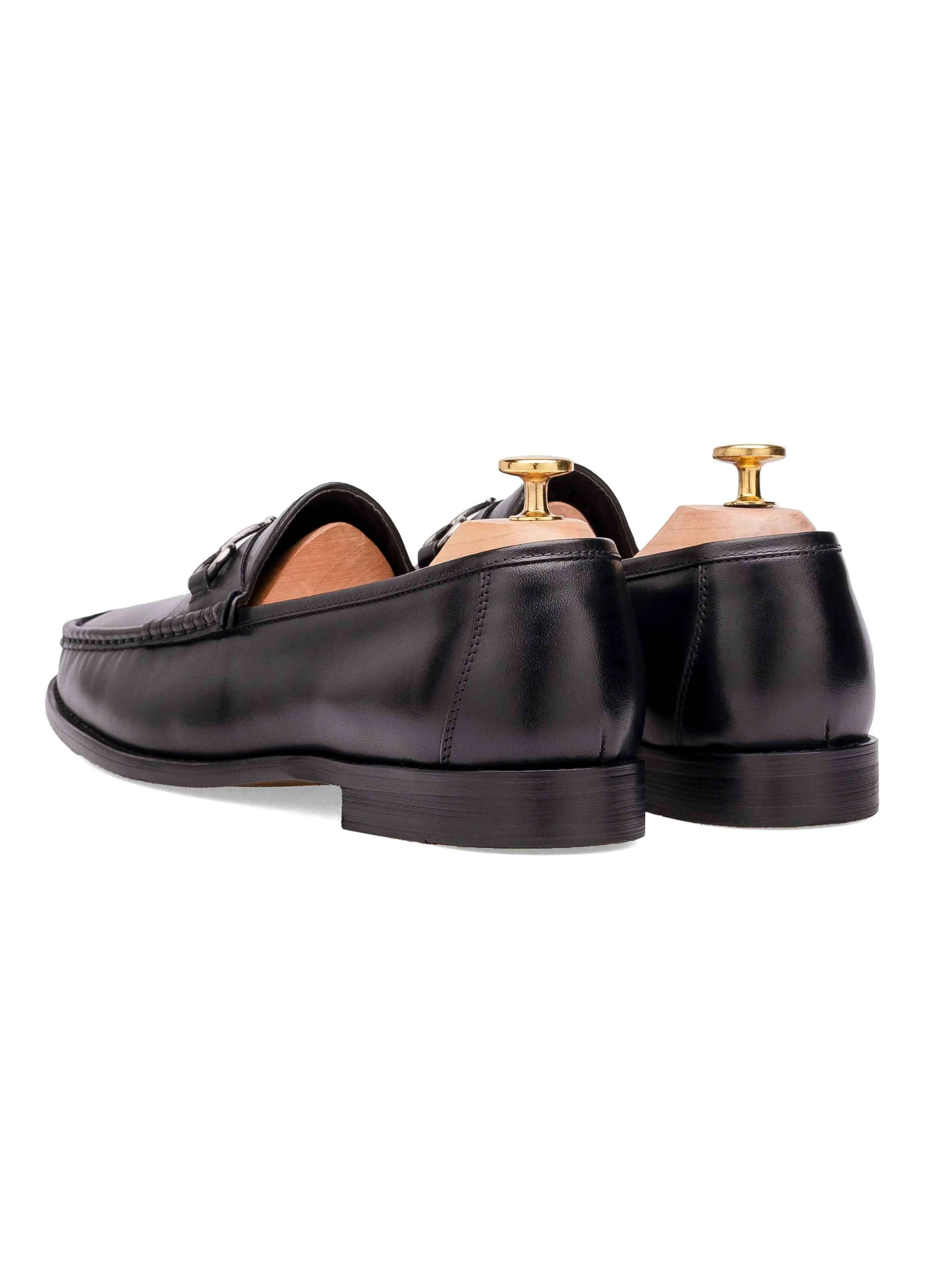 Mario HorsebitMoccasinLoafer - Black Leather (Silver Buckle) Best Style