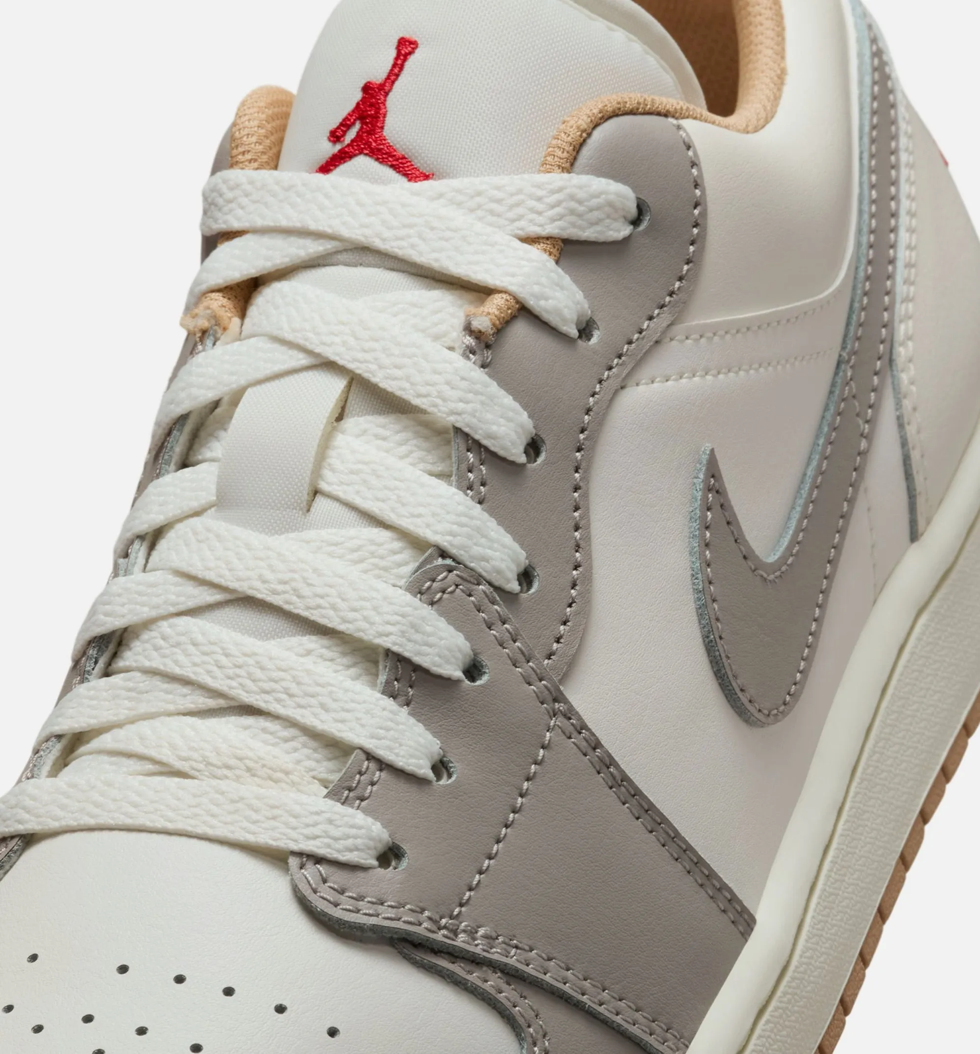 Anti Odor Feature Comfort Optimization Scope Air Jordan 1 Low Mens Lifestyle Shoe - Sail/Fire Red/College Grey/Hemp