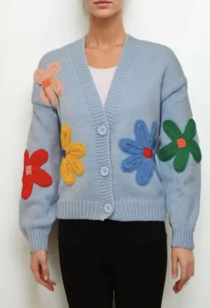 Cardigan Fleuri En Bleu
