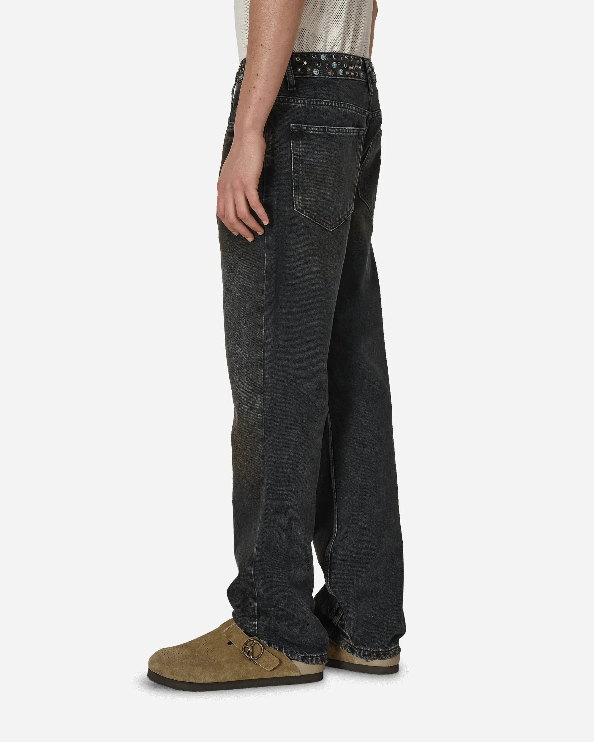 Shiny Waist Shrink-Resistant Property Embellished Flare Pants Aged Black Wash