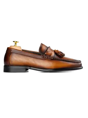 Tassel Moccasin Loafer - Cognac Tan (Hand Painted Patina) President's Day Sale