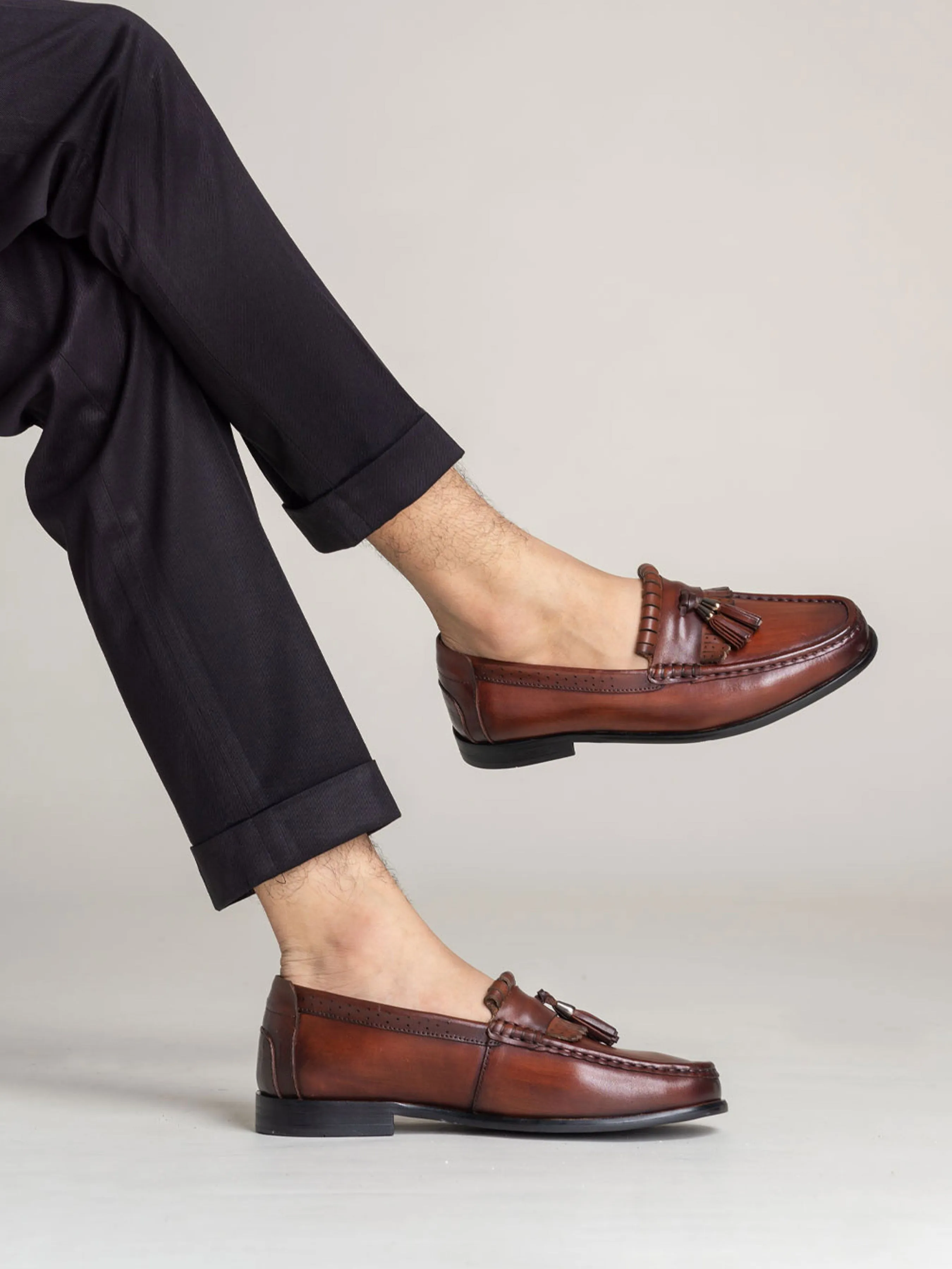Fringe Classic Loafer - Cognac Tan With Tassel (Hand Painted Patina) Move Beyond Ordinary