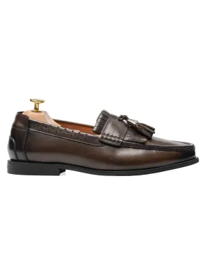 Fringe Classic Loafer - Cognac Tan With Tassel (Hand Painted Patina) New Year's Eve Sale