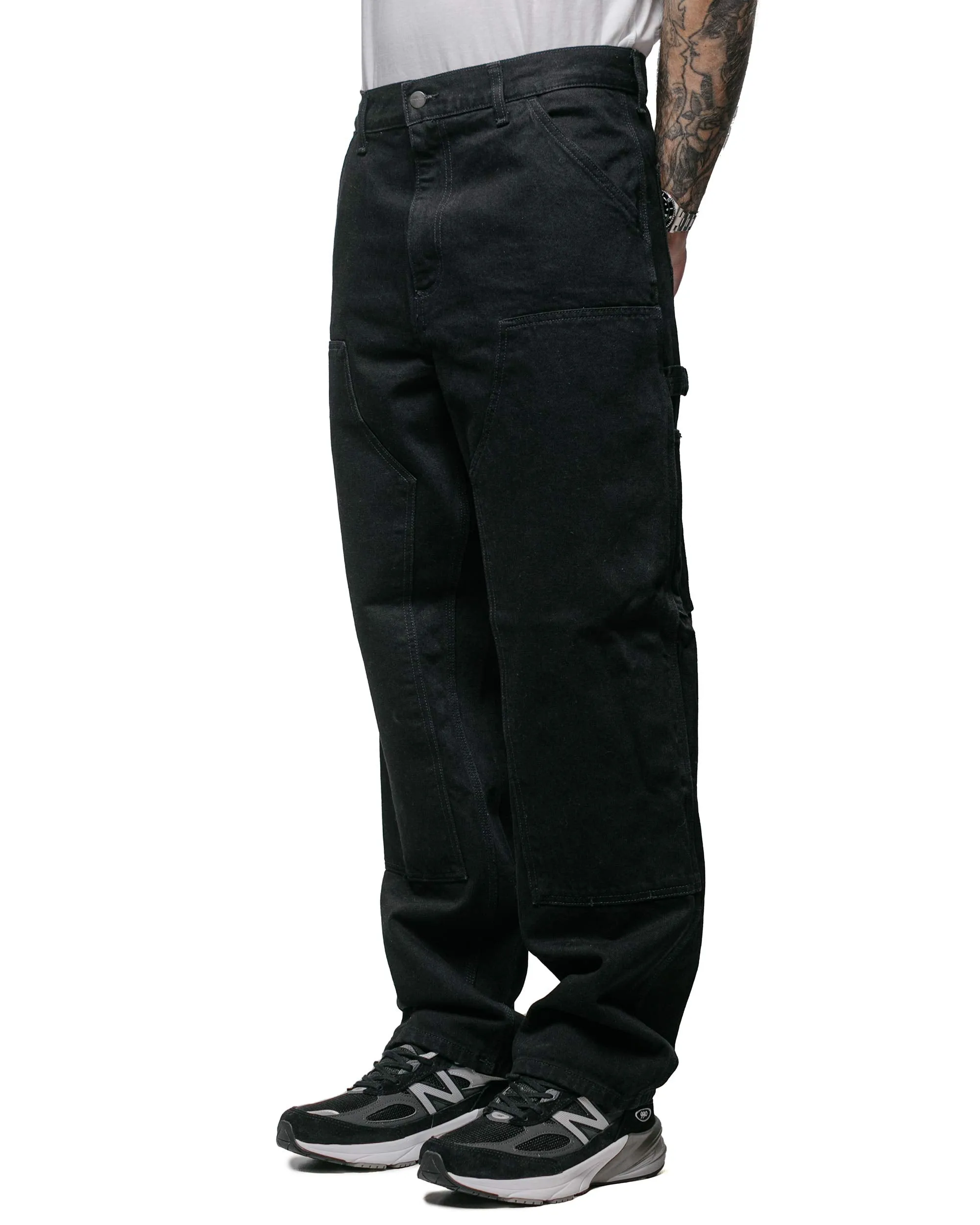 Comfortable Elastic Mark Anti-Interrupted Carhartt W.I.P. Double Knee Pant Denim Black Rinsed