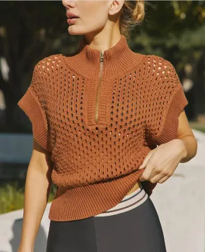 Gaines Demi-Zip Tricotées En Cuir Brut