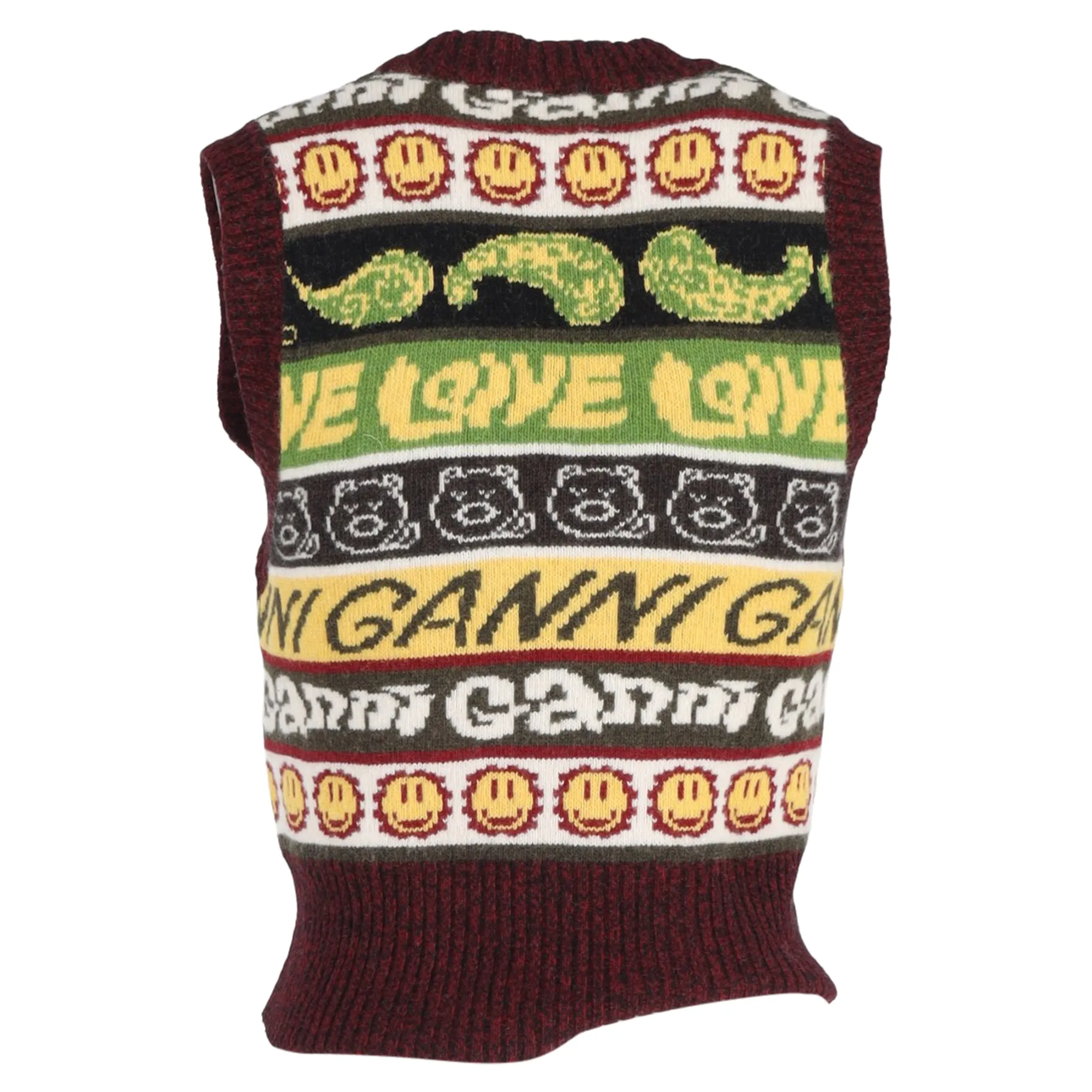 Ganni Gilet Pull à Motifs Smiley Multicolore en Laine Recyclée