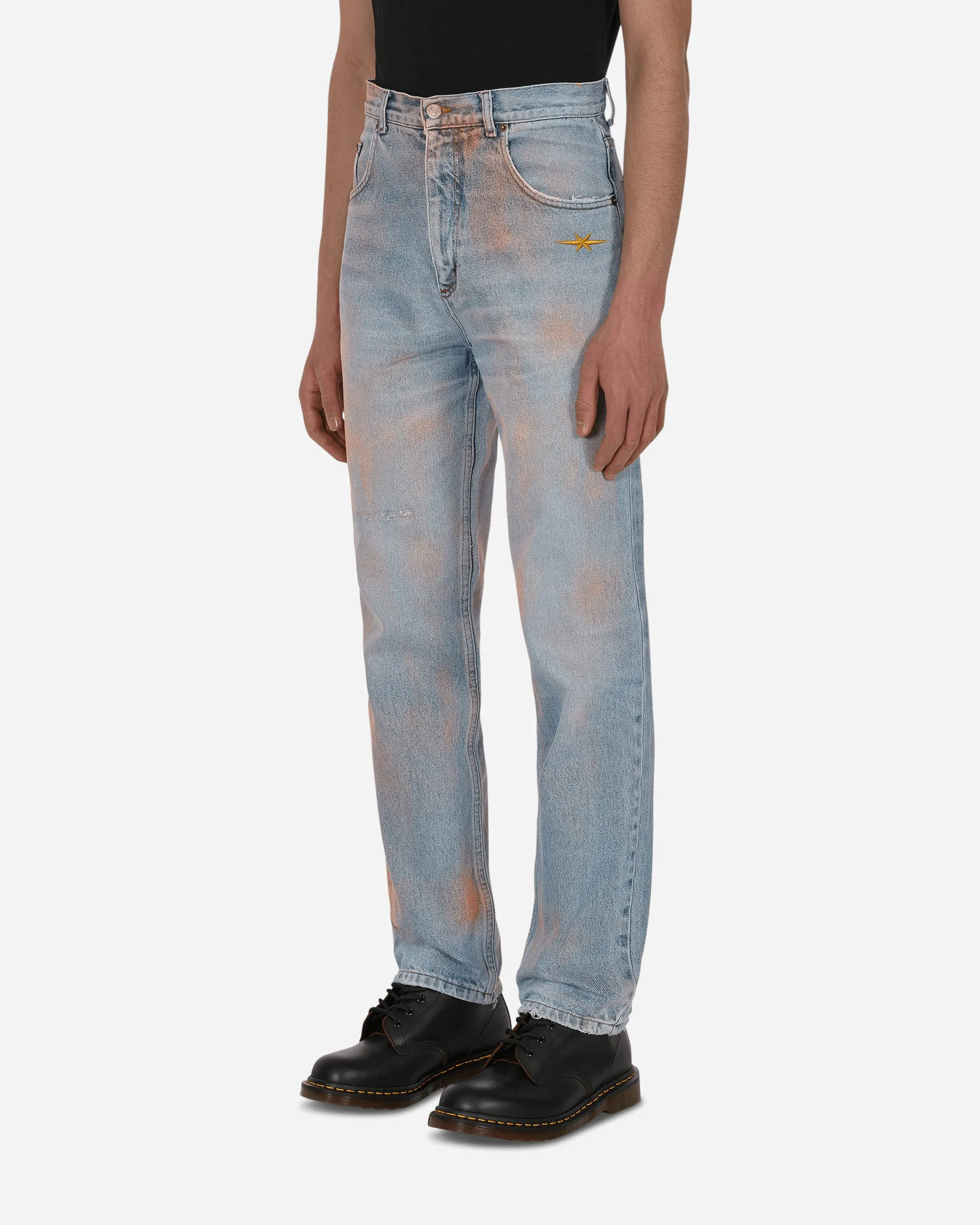 Gluten-Free Spray Painted Vintage Denim Pants Blue