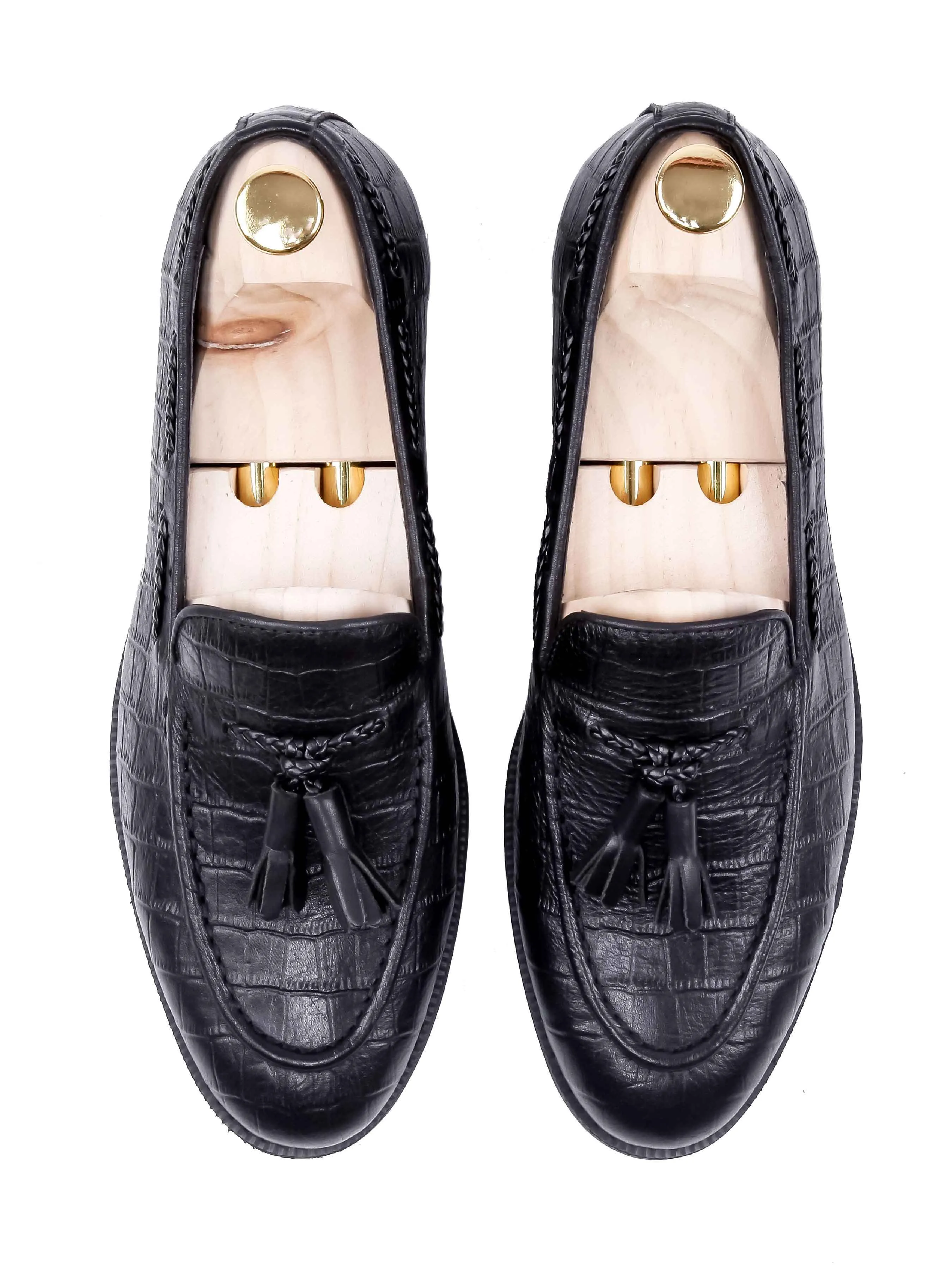 Tassel Loafer - Black Croco Leather (Crepe Sole) Slip-On Slip-On Accessibility Design Foot Dahlia