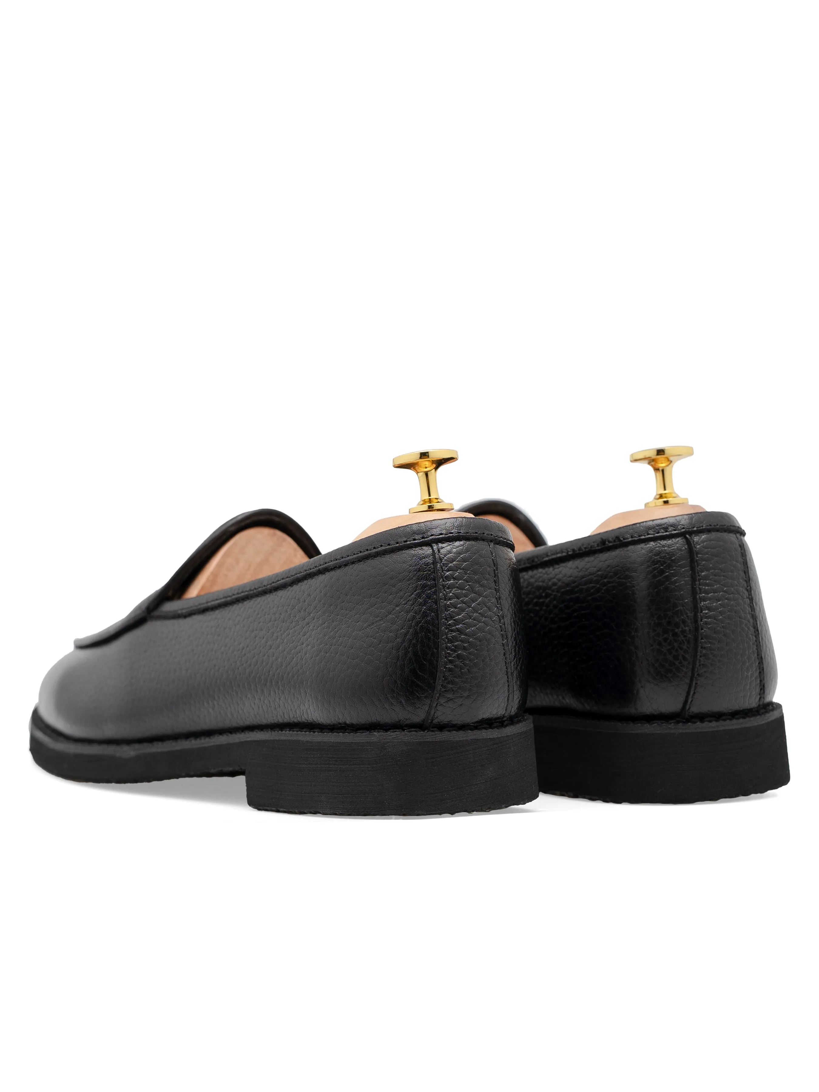 Belgian Loafer - Black Pebble Grain Leather (Crepe Sole) Memorial Day Sale Black Friday Sale