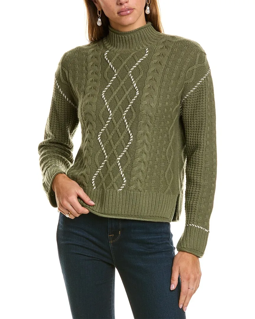 Pullover en laine et mélange cachemire Hannah Rose avec motif Whipstitch Cable