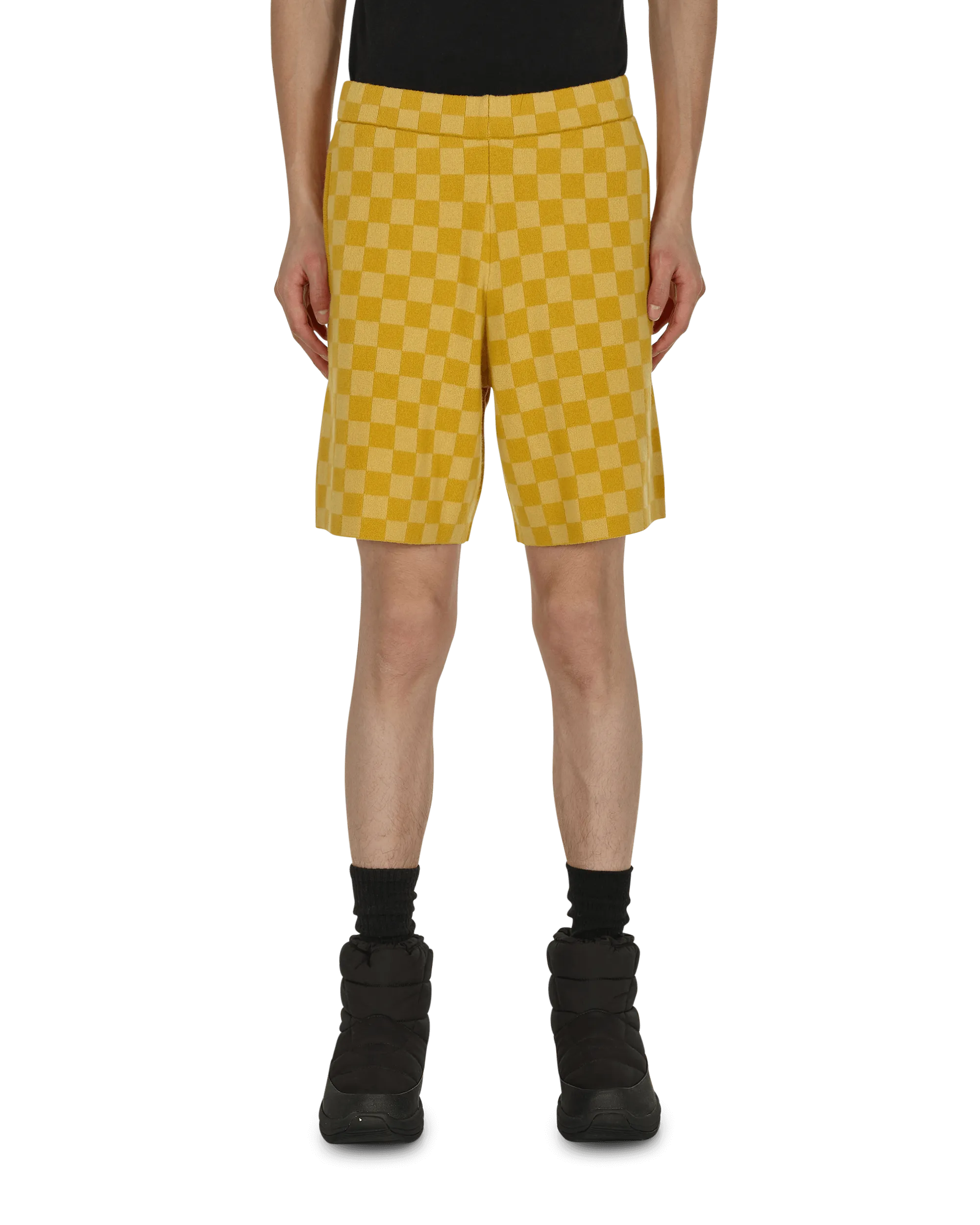 Duotone Checkerboard Shorts Yellow Comfortable Thick Hand-Painted
