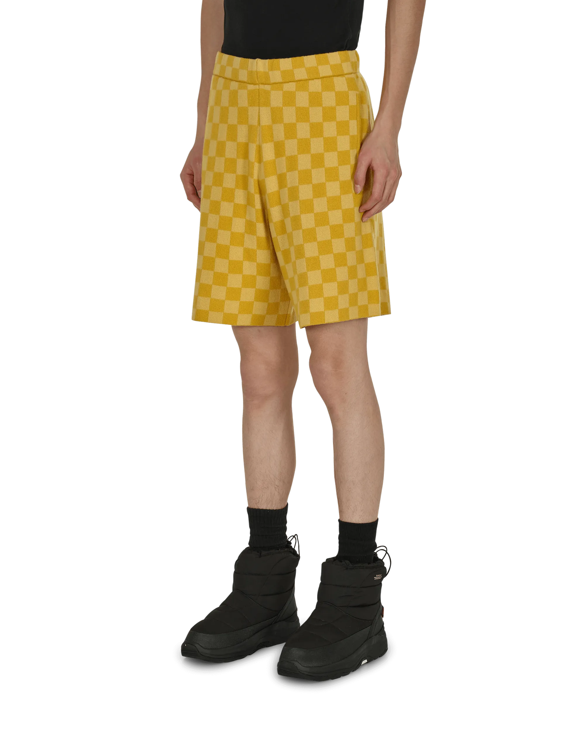 Overlock Stitching Duotone Checkerboard Shorts Yellow
