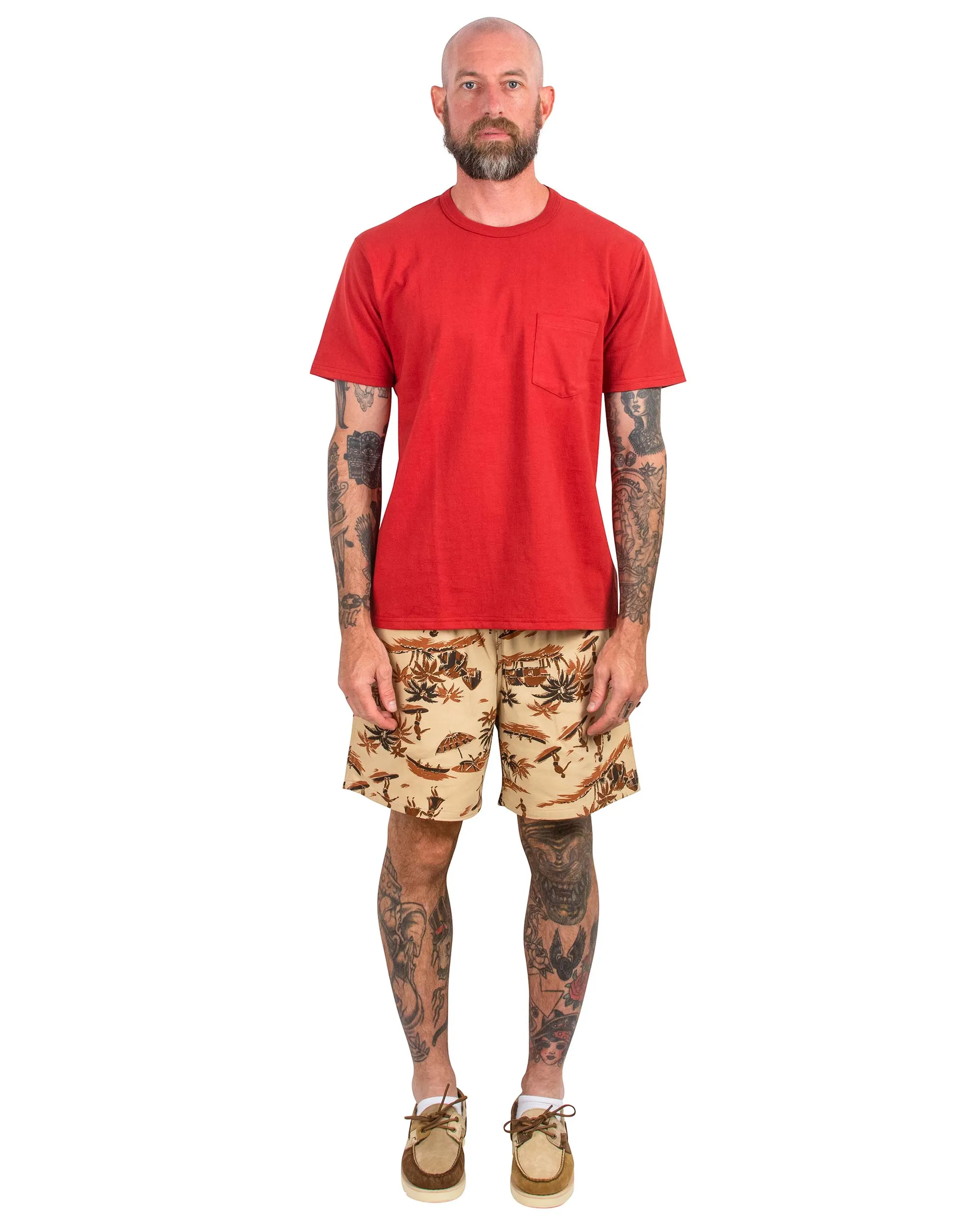 The Real Mccoy'S Mp22016 Resort Swim Shorts / Palm Tree Beige Uv-Protection