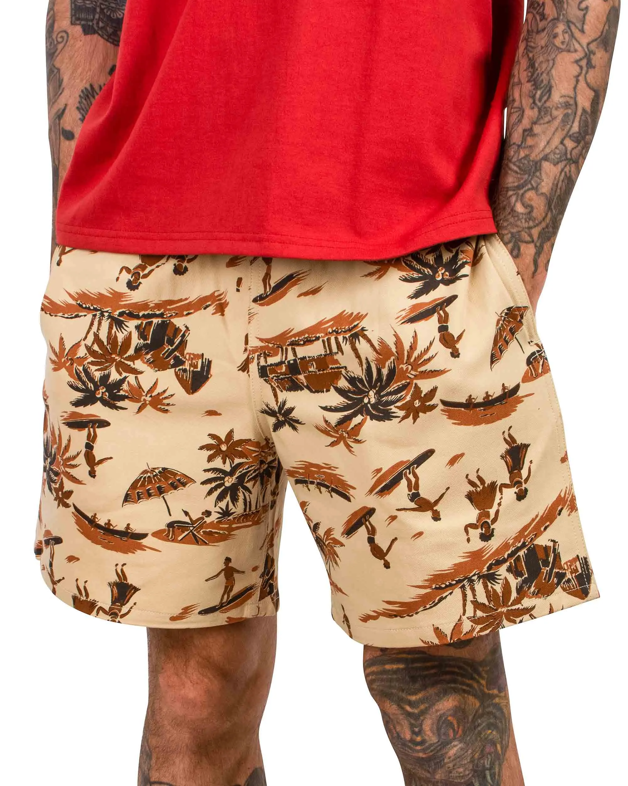 The Real Mccoy'S Mp22016 Resort Swim Shorts / Palm Tree Beige Comfortable Holstered Socks