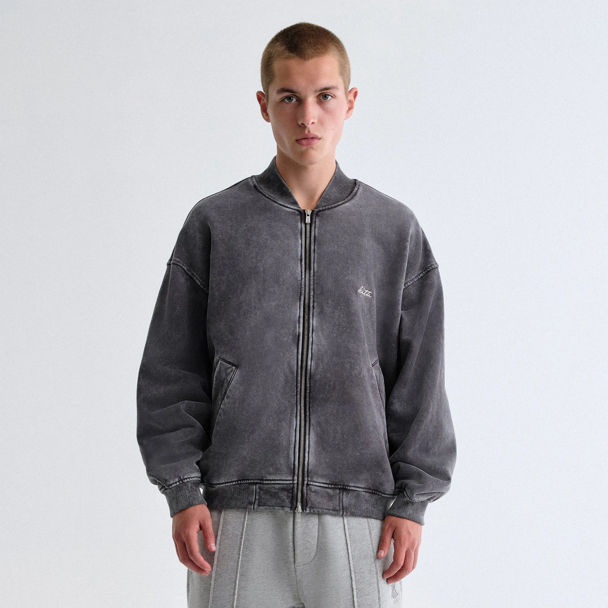 Kith Antique Wash Avery Bomber Jacket - Black Elastic Band Edge Braiding