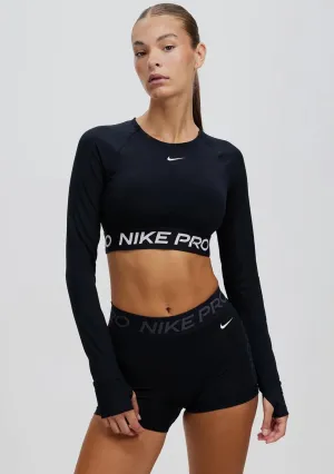 Nike Women'S Pro Dri-Fit Cropped Long Sleeve Top Comfortable Stretchability Level Jersey Feature