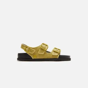 Birkenstock Milano Raffia - Luxe Golden Olive Nickel Resolute Design