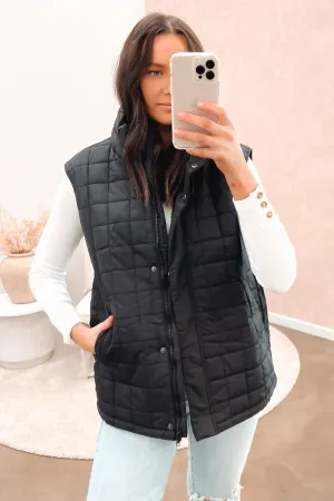 Hollie Puffer Vest Black Long Diameter Pilates Apparel