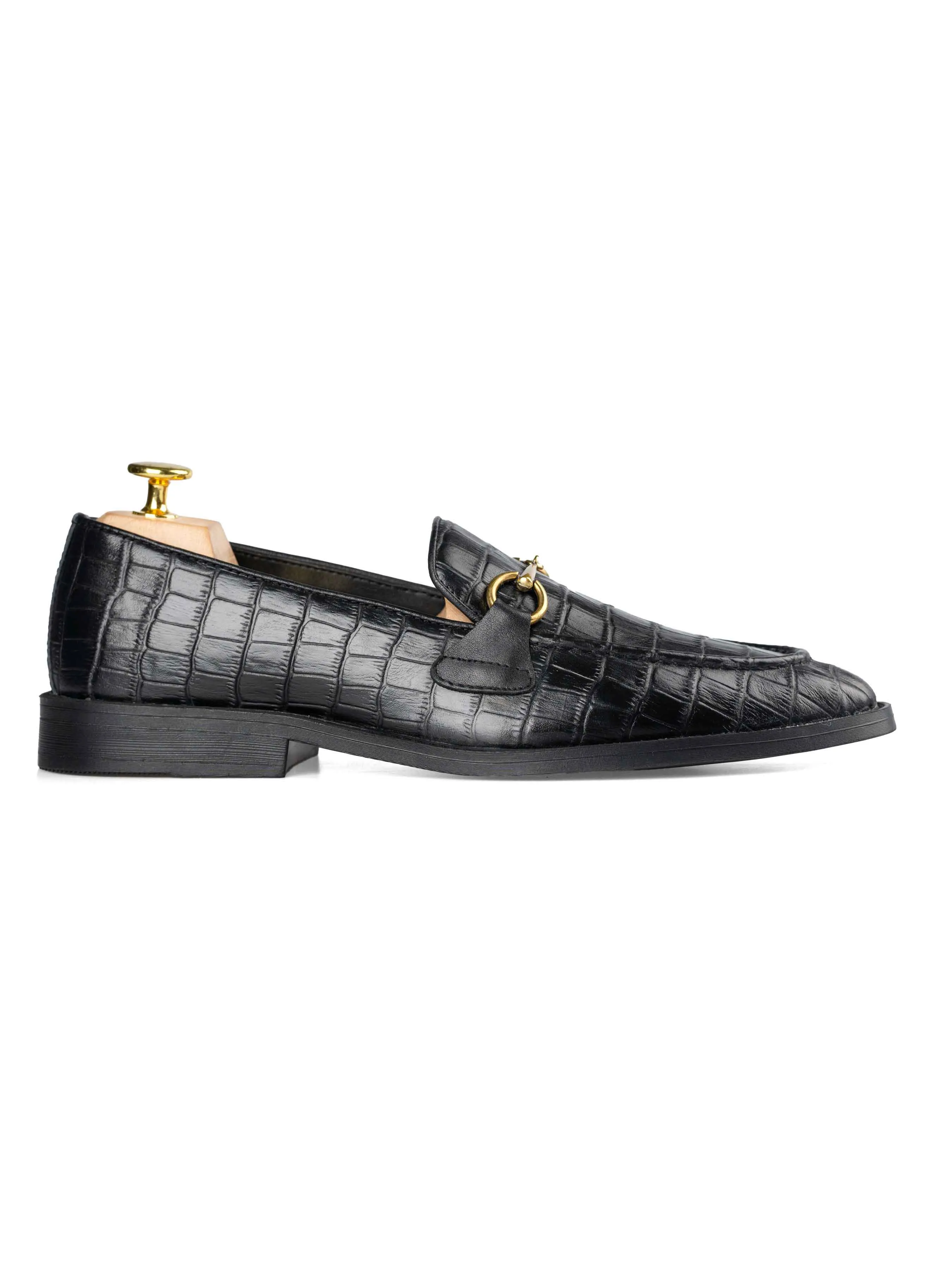 Horsebit Buckle Loafer - Black Croco Leather (Flexi-Sole) Own the Moment