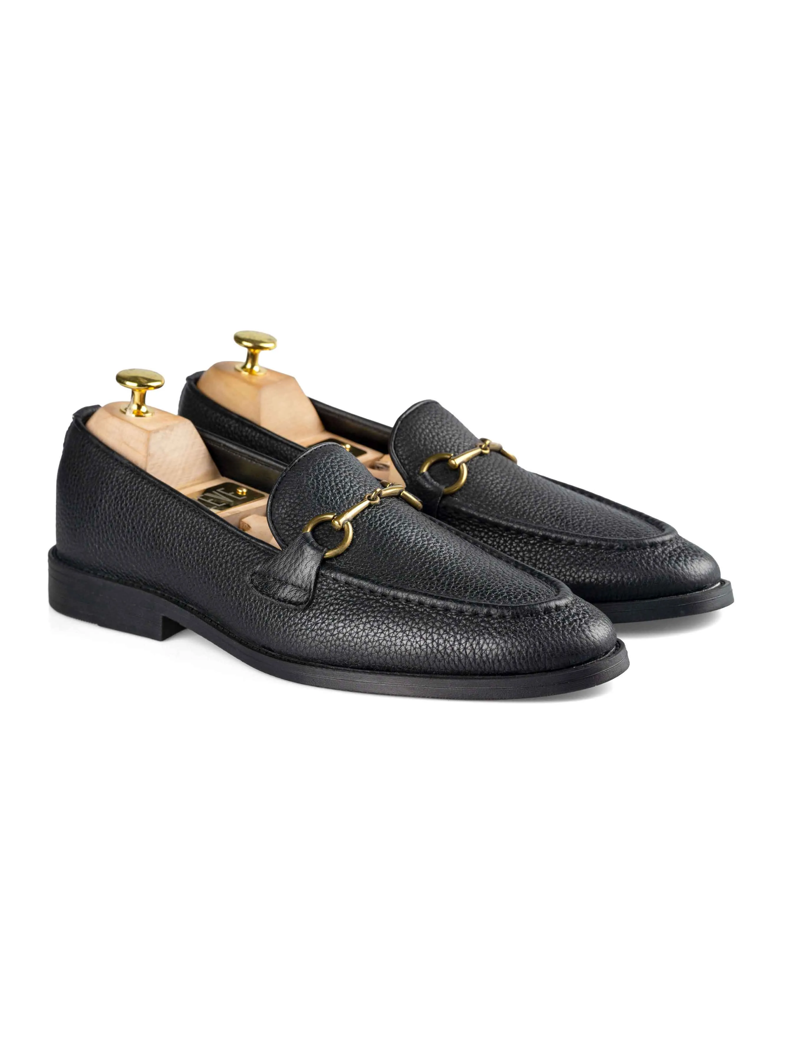 Ease Of Cleaning Horsebit Buckle Loafer - Black Pebble Grain Leather (Flexi-Sole)