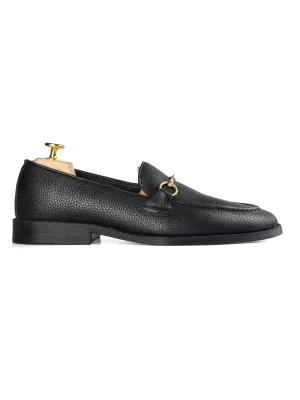 Horsebit Buckle Loafer - Black Pebble Grain Leather (Flexi-Sole) Shock Absorbing Sneakers