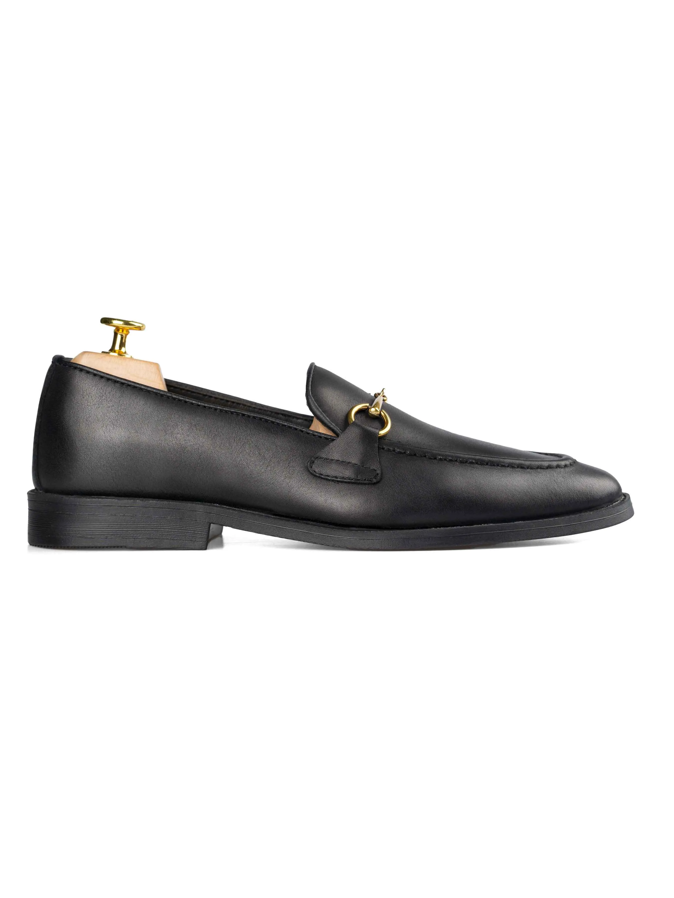 Horsebit Buckle Loafer - Solid Black Leather (Flexi-Sole) PebaxOutsole