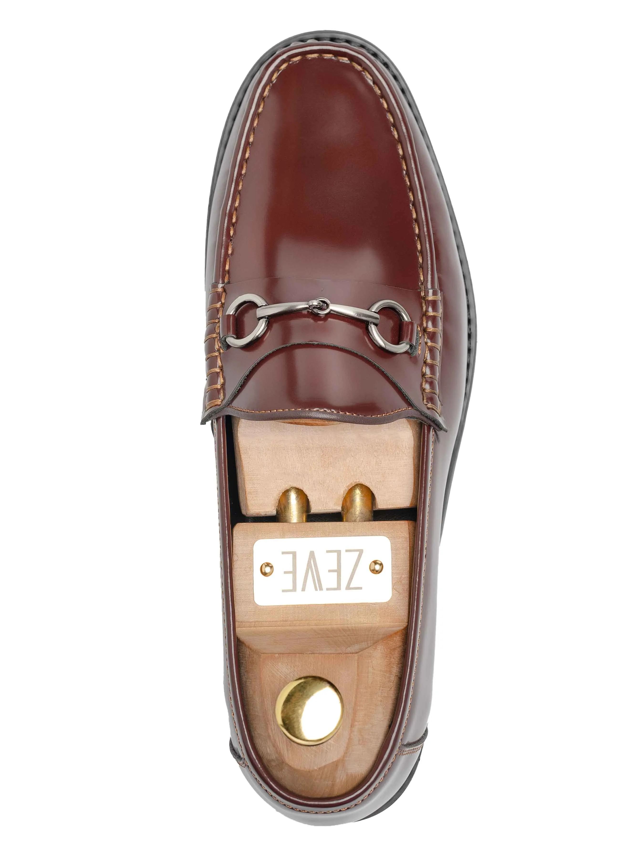 Comfortable Sturdy Easy Sideways Horsebit Moccasin Loafer - Brown Polished Leather