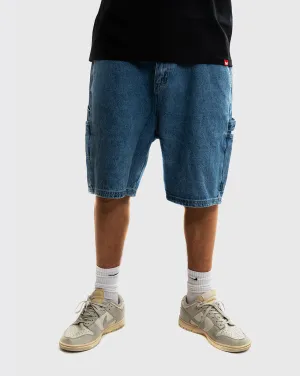 Huffer Carpenter Denim Short - Blue Wash Stretchy Jersey Seamless Integration