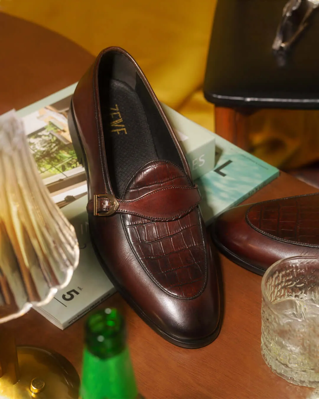 Made to Turn Heads Belgian Croco Single Strap - Coffee (Hand Painted Patina)
