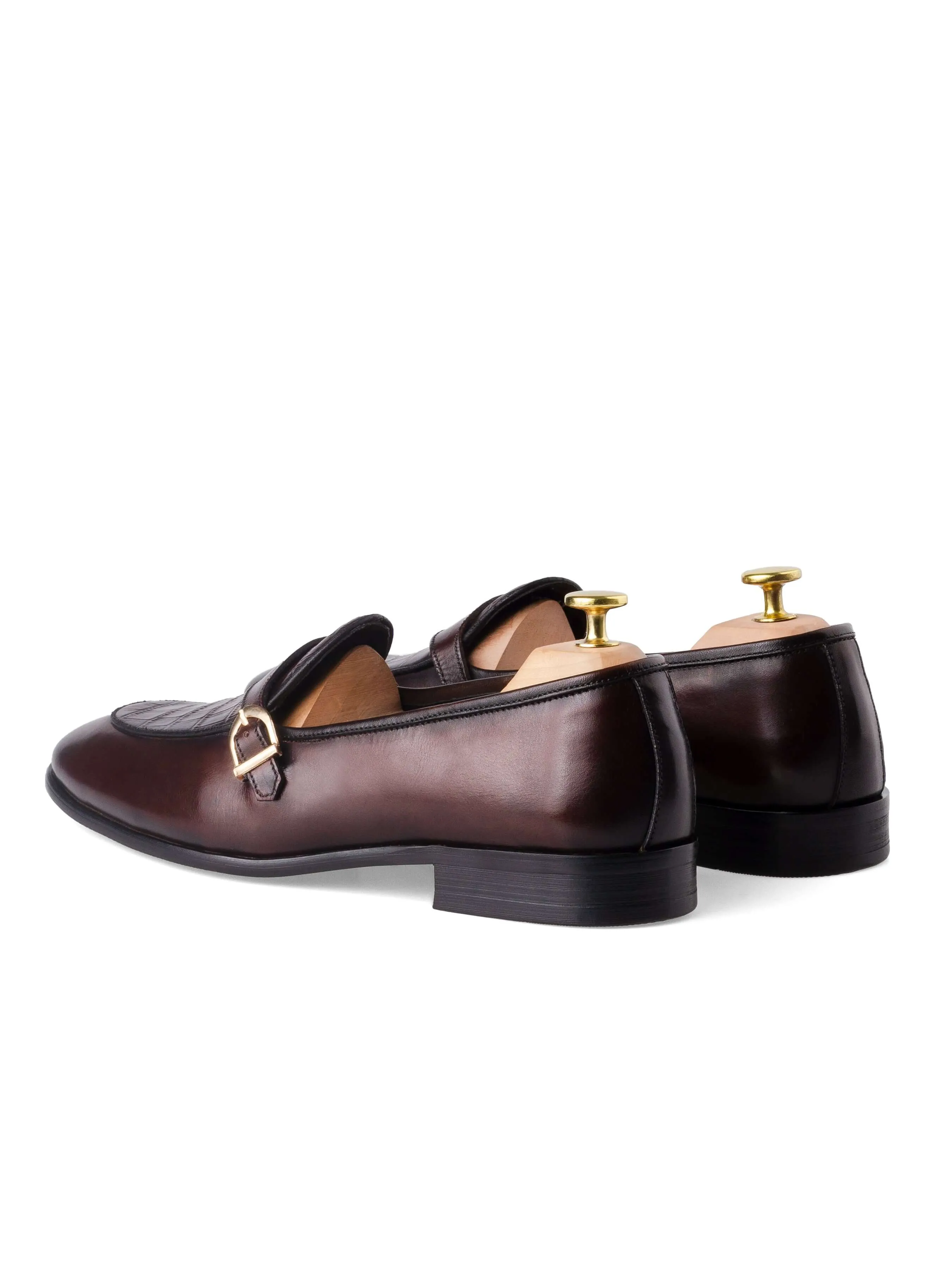 Black Friday Offer Stride with Confidence Belgian Croco Single Strap - Coffee (Hand Painted Patina)