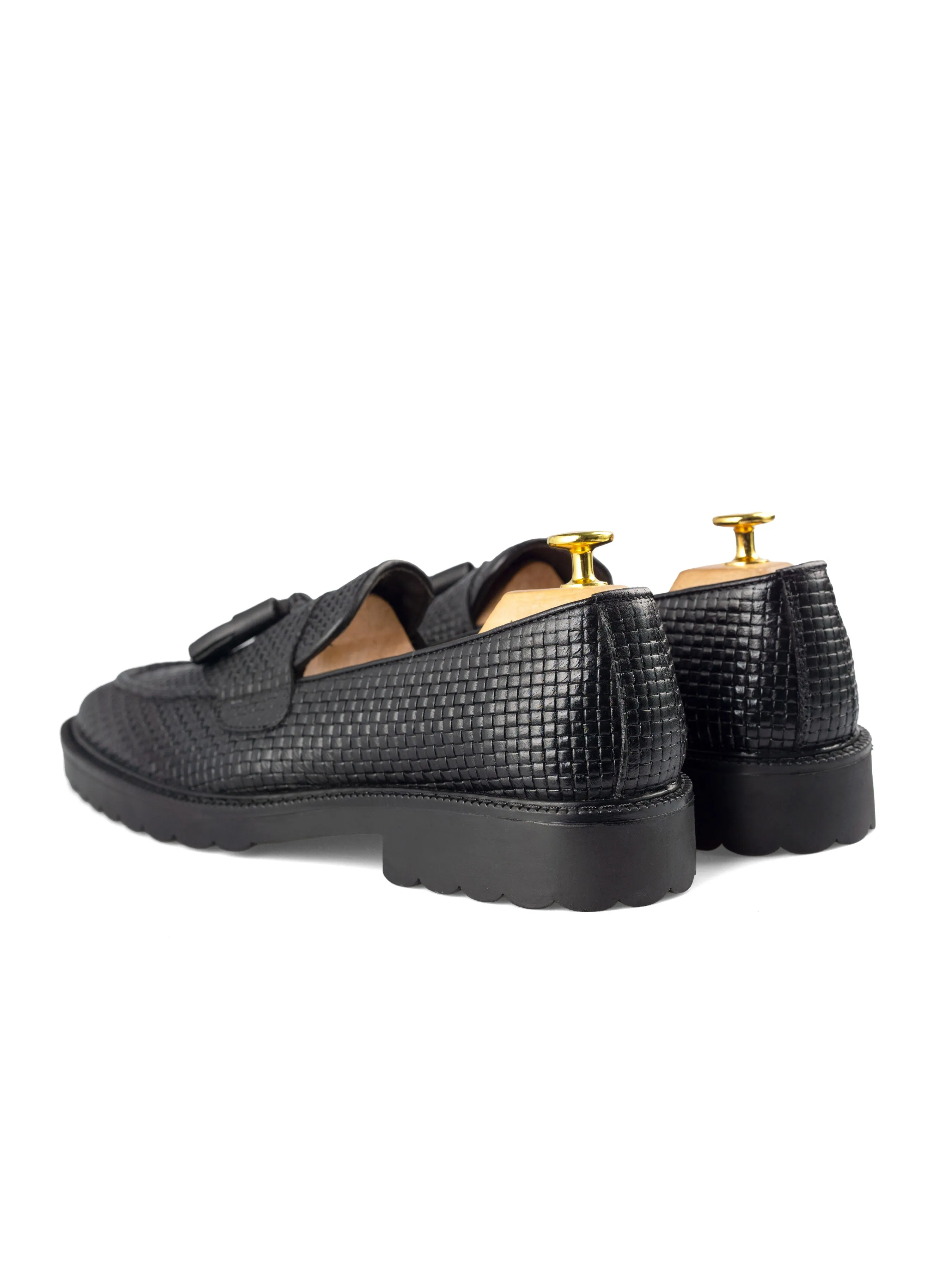 Rocky Tassel Loafer - Black Woven Leather (Combat Sole) Black Friday Exclusive