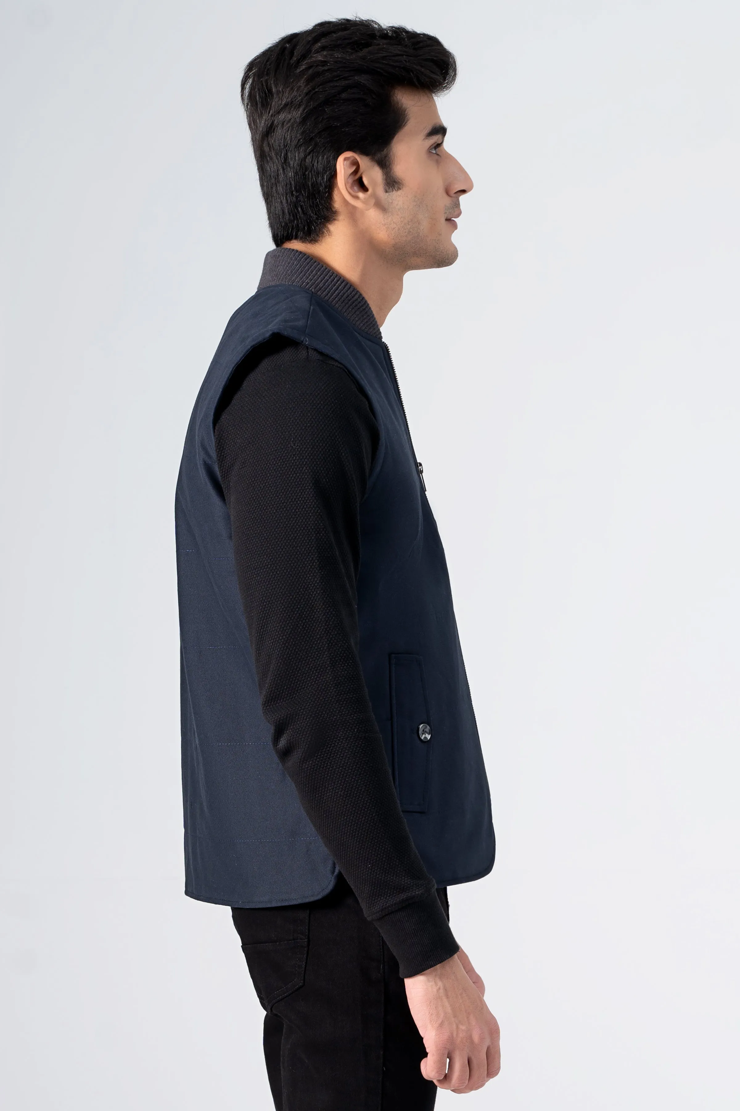 Quilted Wadded Jacket Navy Cotton Mask