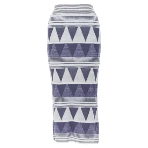 Jupe mi-longue en coton géométrique ethnique vintage Issey Miyake