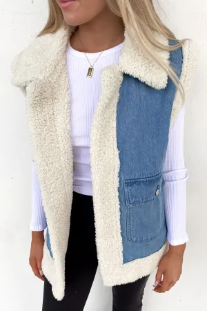 Relaxation Izzy Denim Sherpa Vest Blue