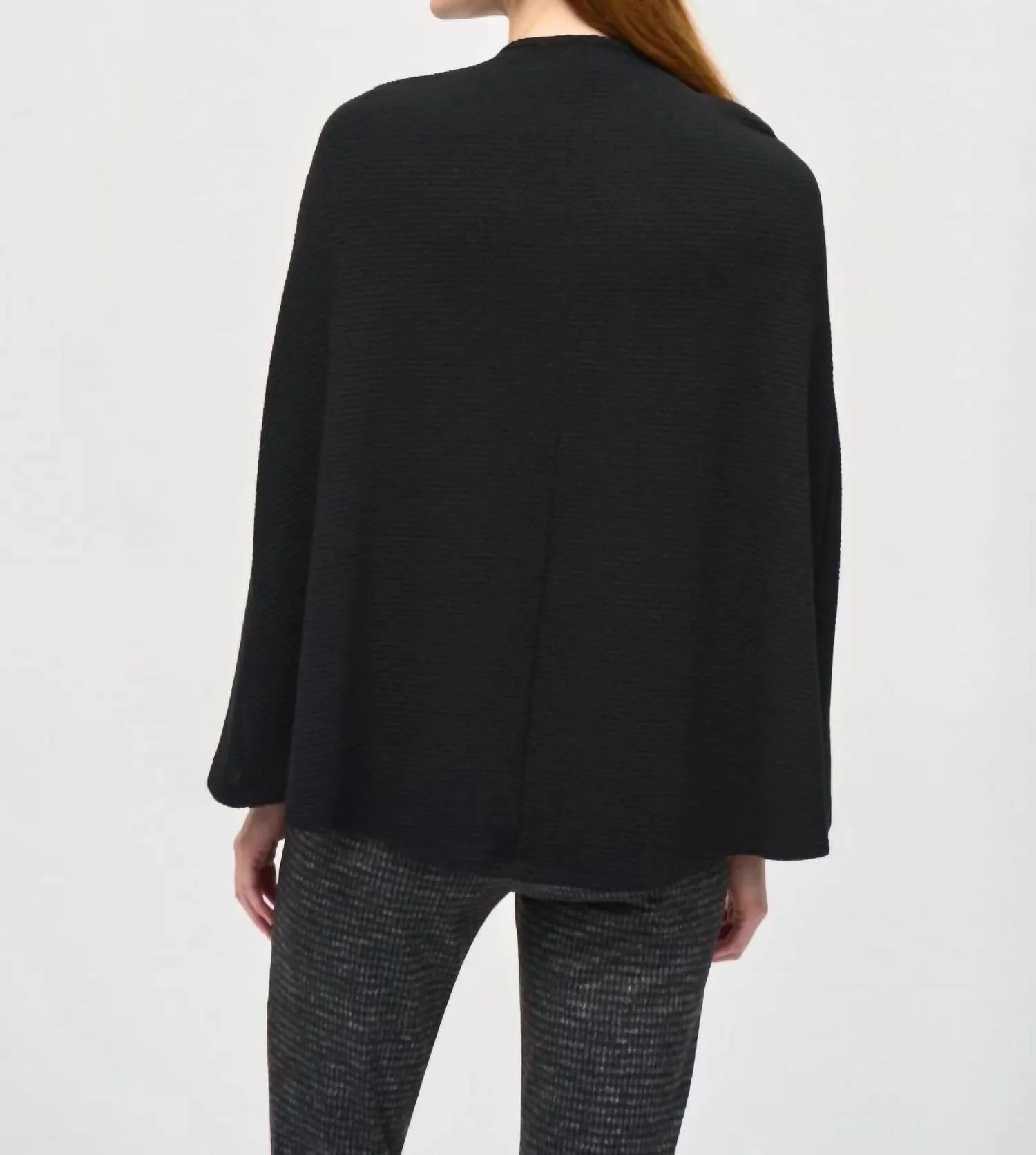 Poncho en Jacquard Tricoté à Enfiler en Noir