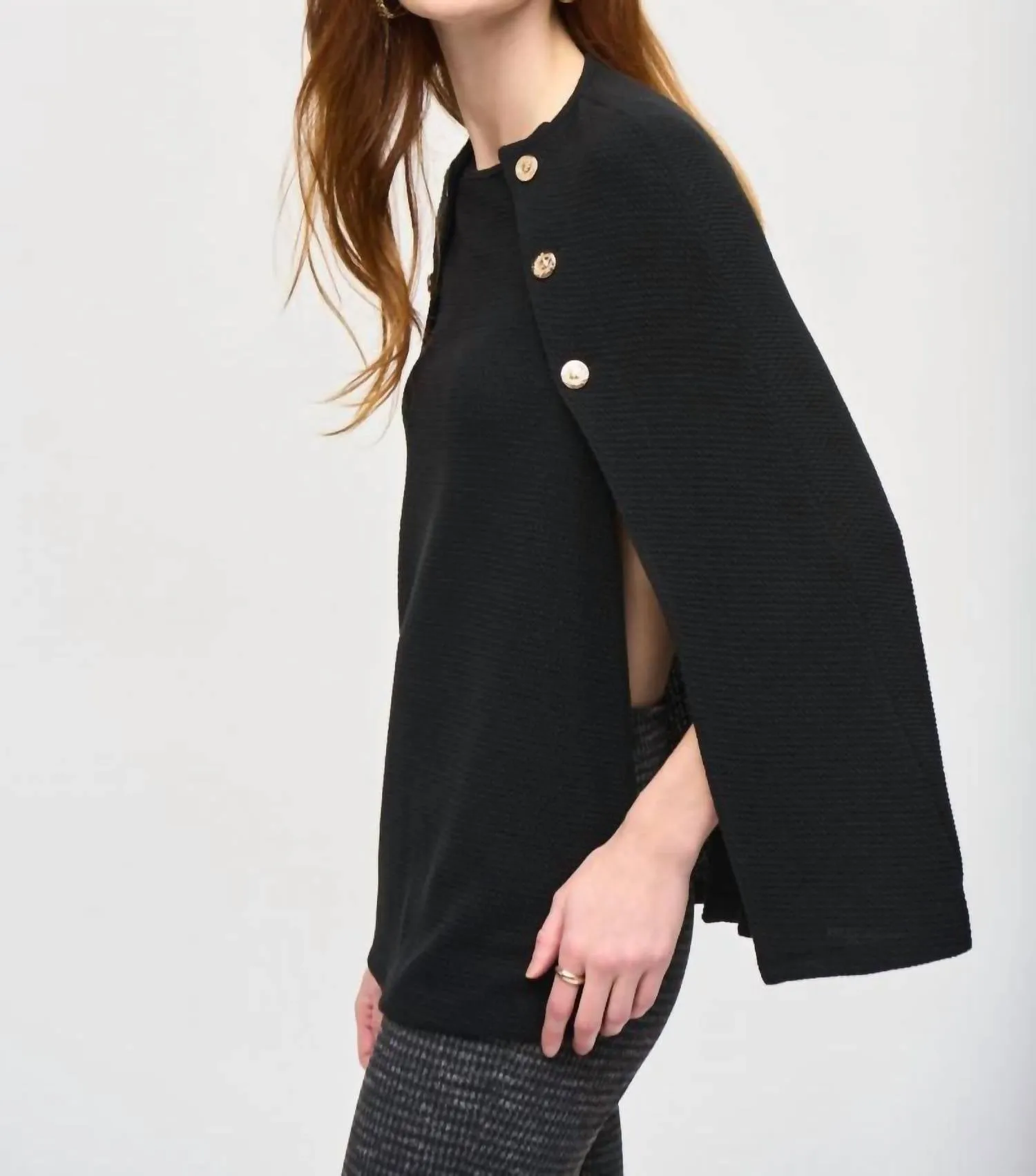 Poncho en Jacquard Tricoté à Enfiler en Noir